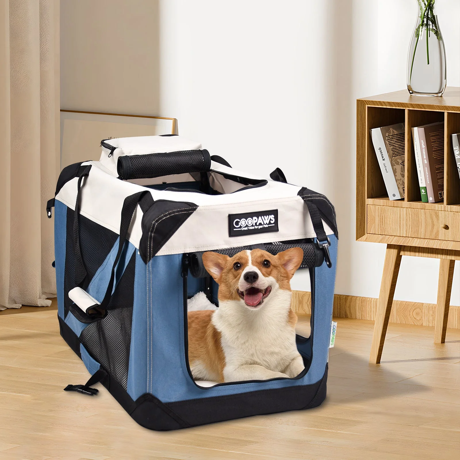 Jespet & GOOPAWS 3-Door Collapsible Soft-Sided Crate, Lake Blue, Medium 30'' - Image 7