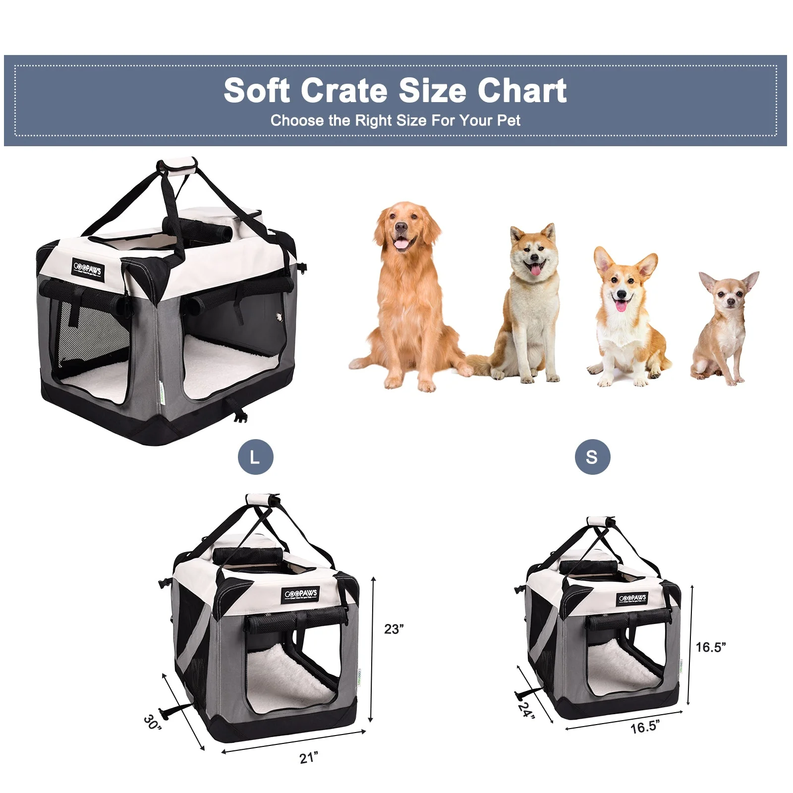Jespet & GOOPAWS Indoor & Outdoor 3-Door Collapsible Soft-Sided Dog, Cat & Small Pet Crate, Light Grey, 24'' - Image 4