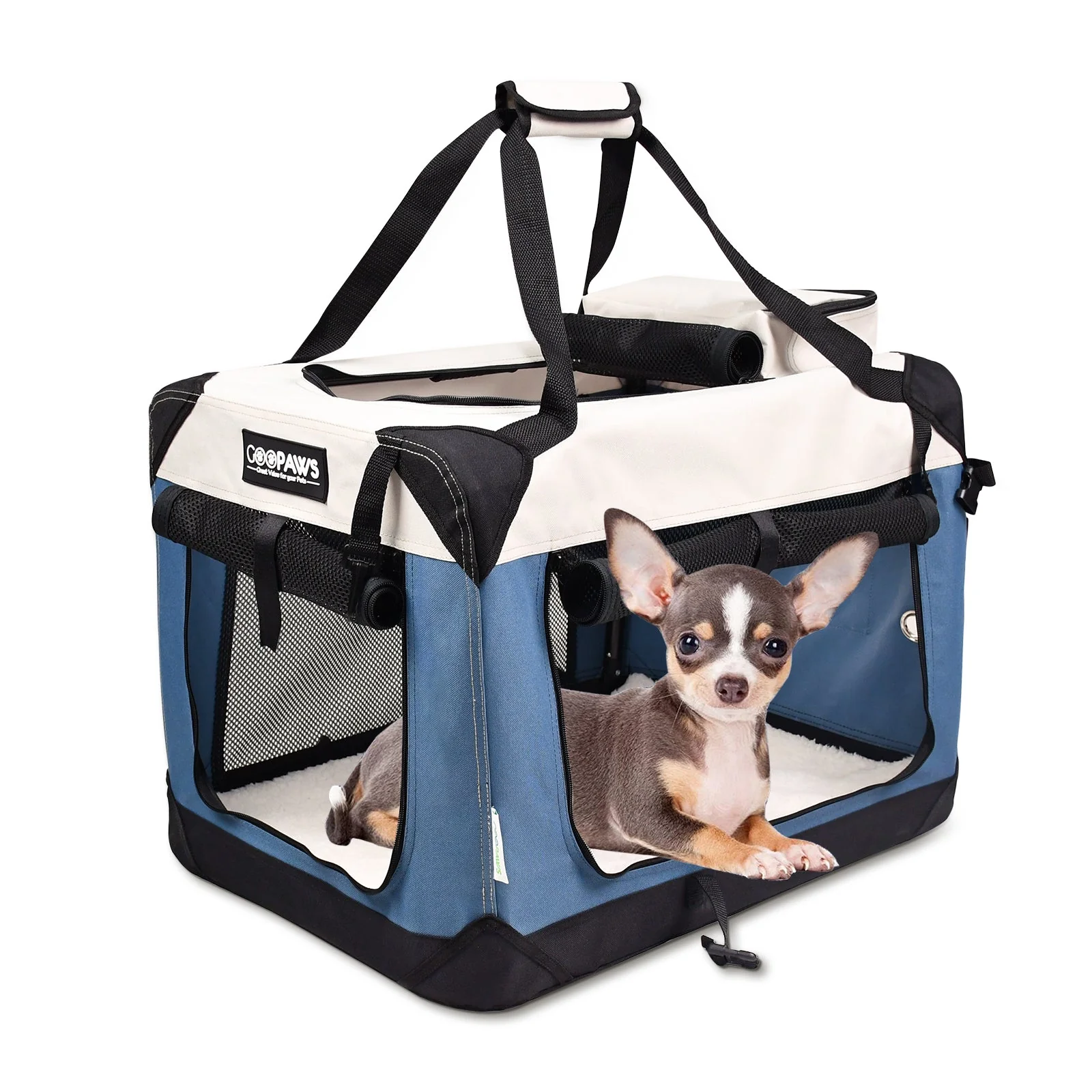 JESPET Soft Dog Crates Kennel 3 Door Soft Sided Folding Travel Carrier & Fleece Mat for Small Dogs Shale Green, 24'' - Image 10