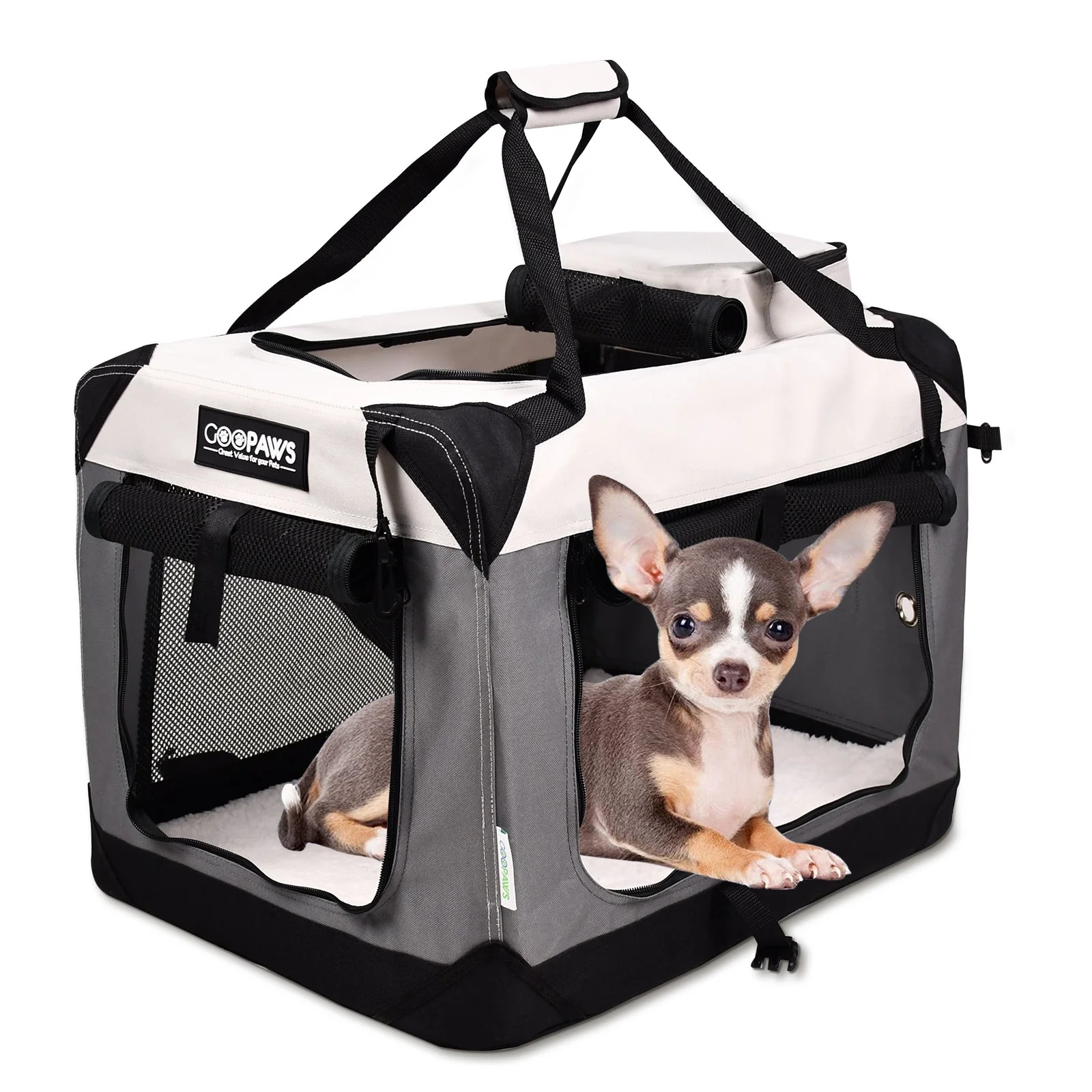JESPET Soft Dog Crates Kennel 3 Door Soft Sided Folding Travel Carrier & Fleece Mat for Small Dogs Shale Green, 24'' - Image 11