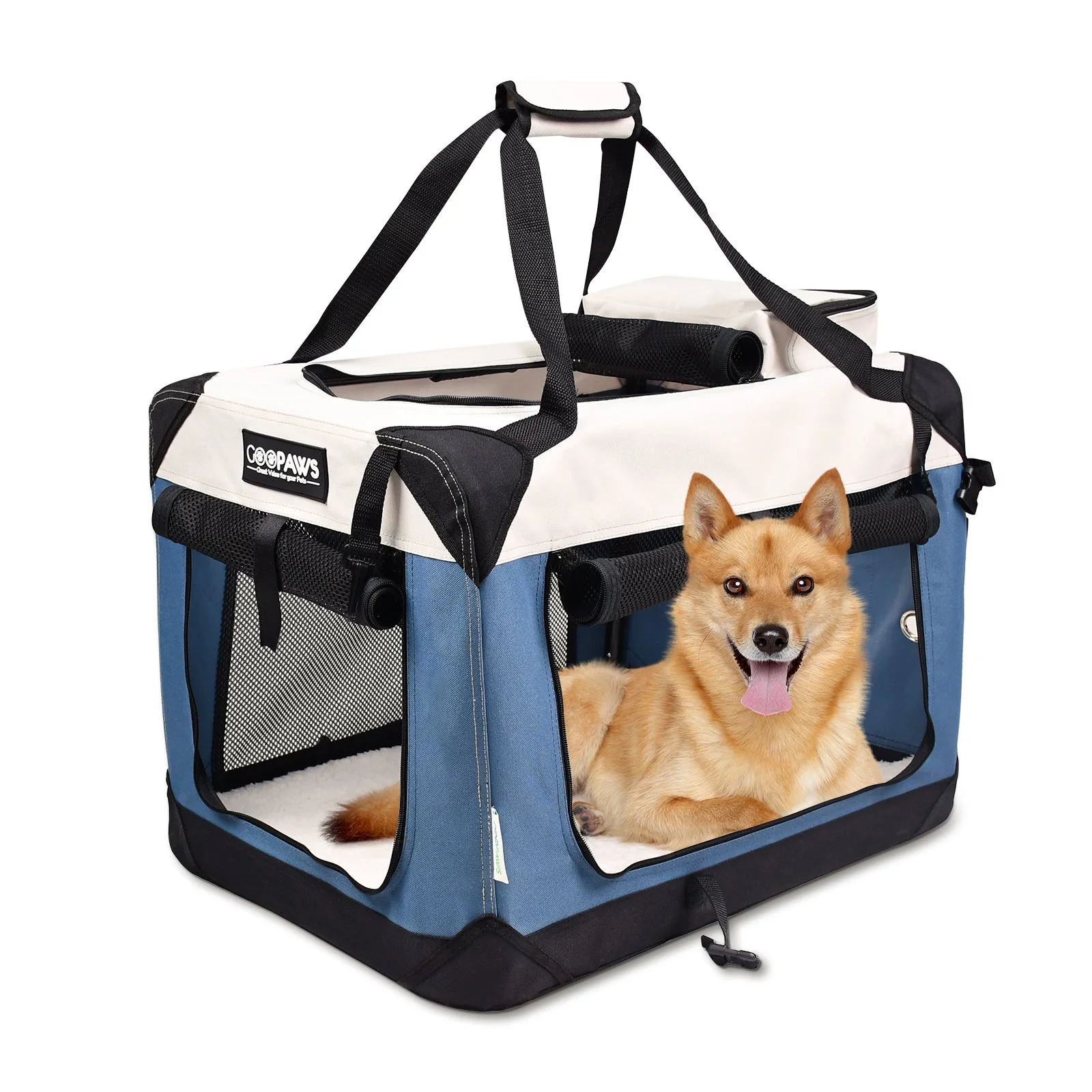 JESPET Soft Dog Crates Kennel 3 Door Soft Sided Folding Travel Carrier & Fleece Mat for Small Dogs Shale Green, 24'' - Image 13