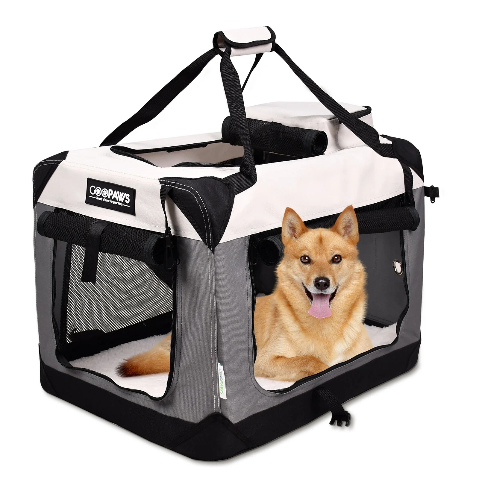 JESPET Soft Dog Crates Kennel 3 Door Soft Sided Folding Travel Carrier & Fleece Mat for Small Dogs Shale Green, 24'' - Image 14