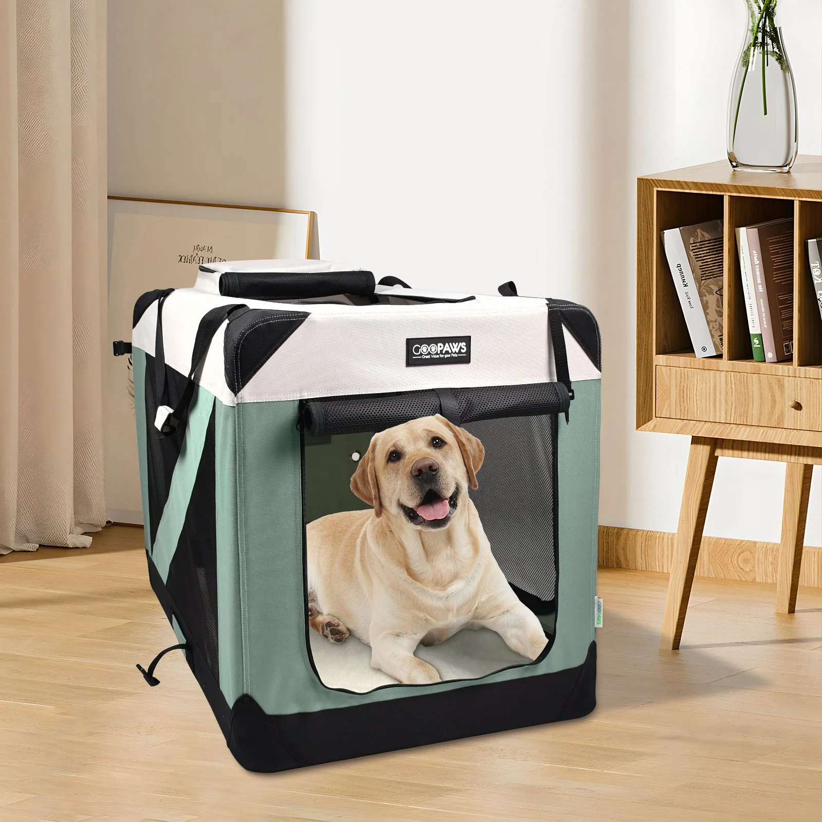 JESPET Soft Dog Crates Kennel 3 Door Soft Sided Folding Travel Pet Carrier and Fleece Mat for Medium & Large Dogs - Image 6