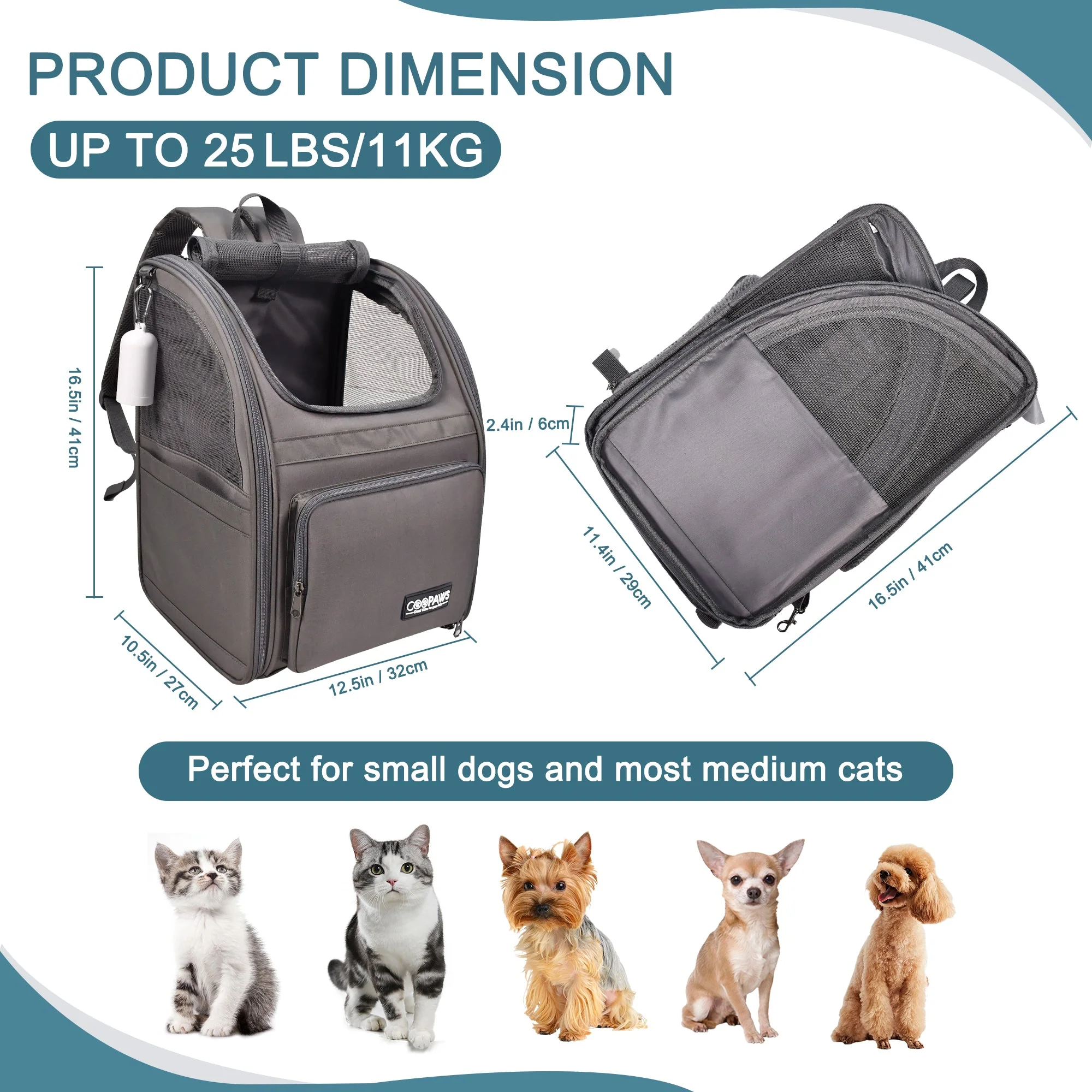 Jespet & GOOPAWS Pet Carrier Backpack, Collapsible With Breathable Mesh for Hiking Travel Camping - Image 3