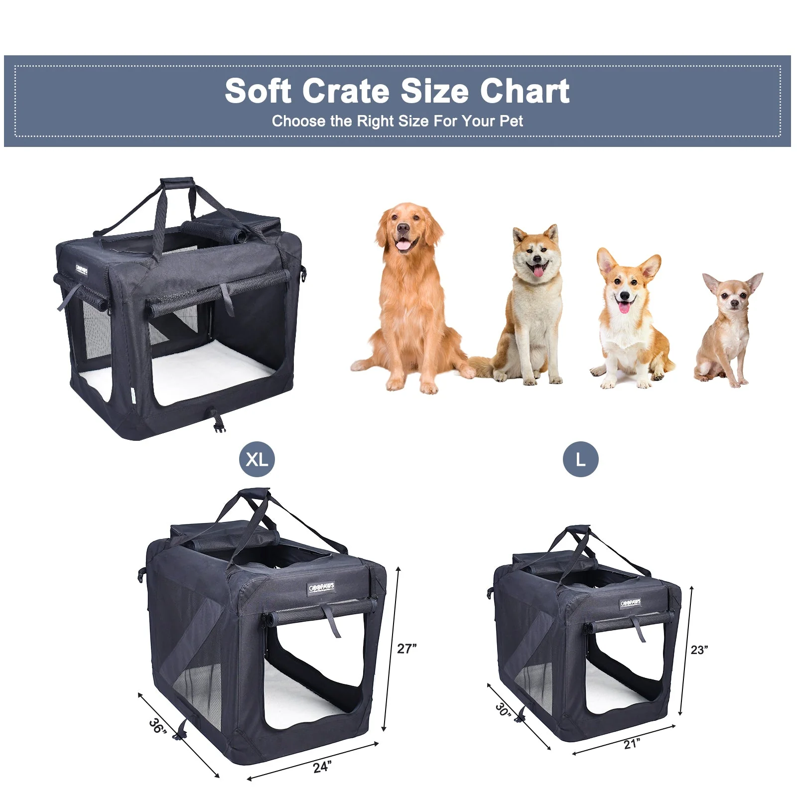 Jespet Indoor & Outdoor 3-Door Collapsible Soft-Sided Dog, Cat & Small Pet Crate, Black, 30'' - Image 4