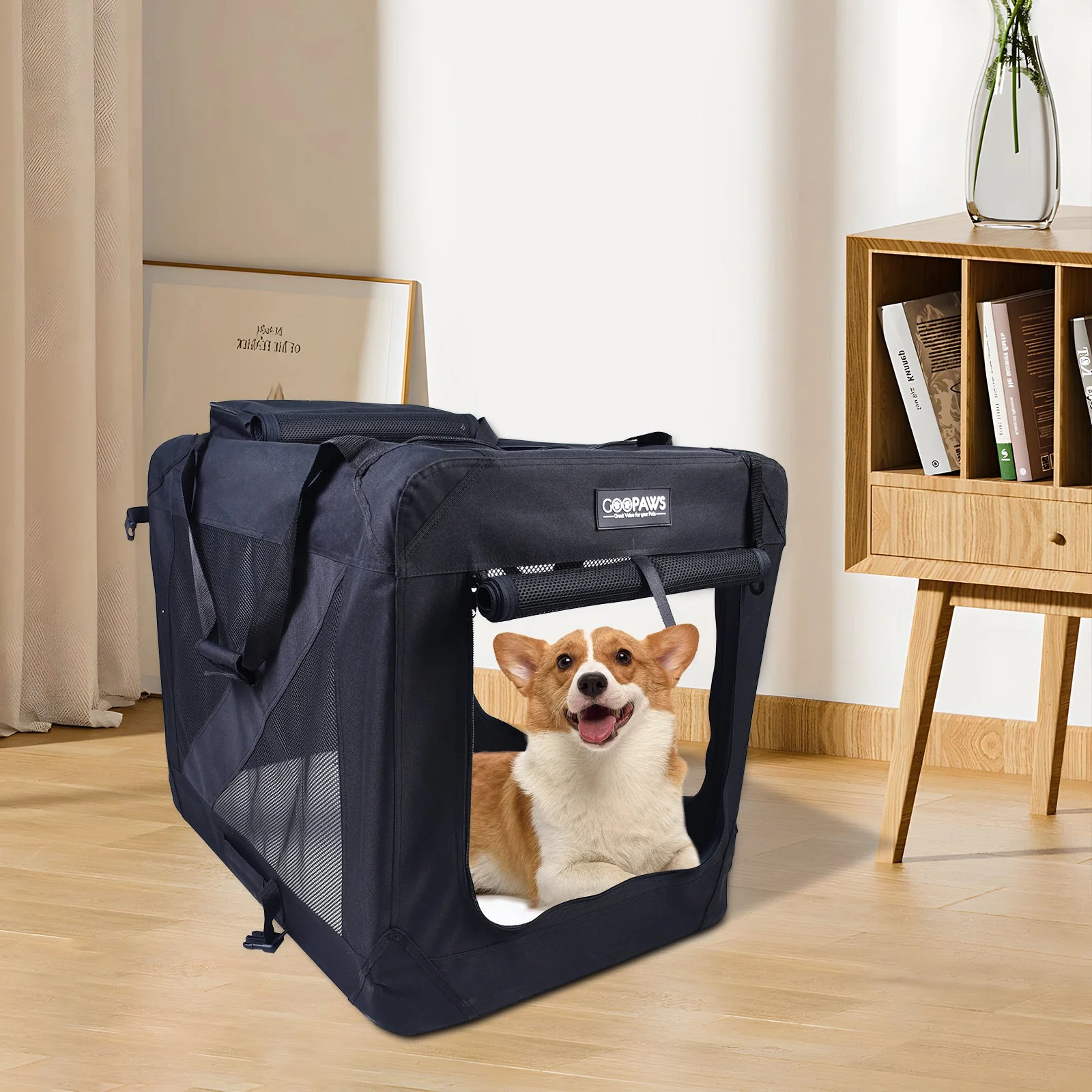 Jespet Indoor & Outdoor 3-Door Collapsible Soft-Sided Dog, Cat & Small Pet Crate Black, 36'' - Image 6
