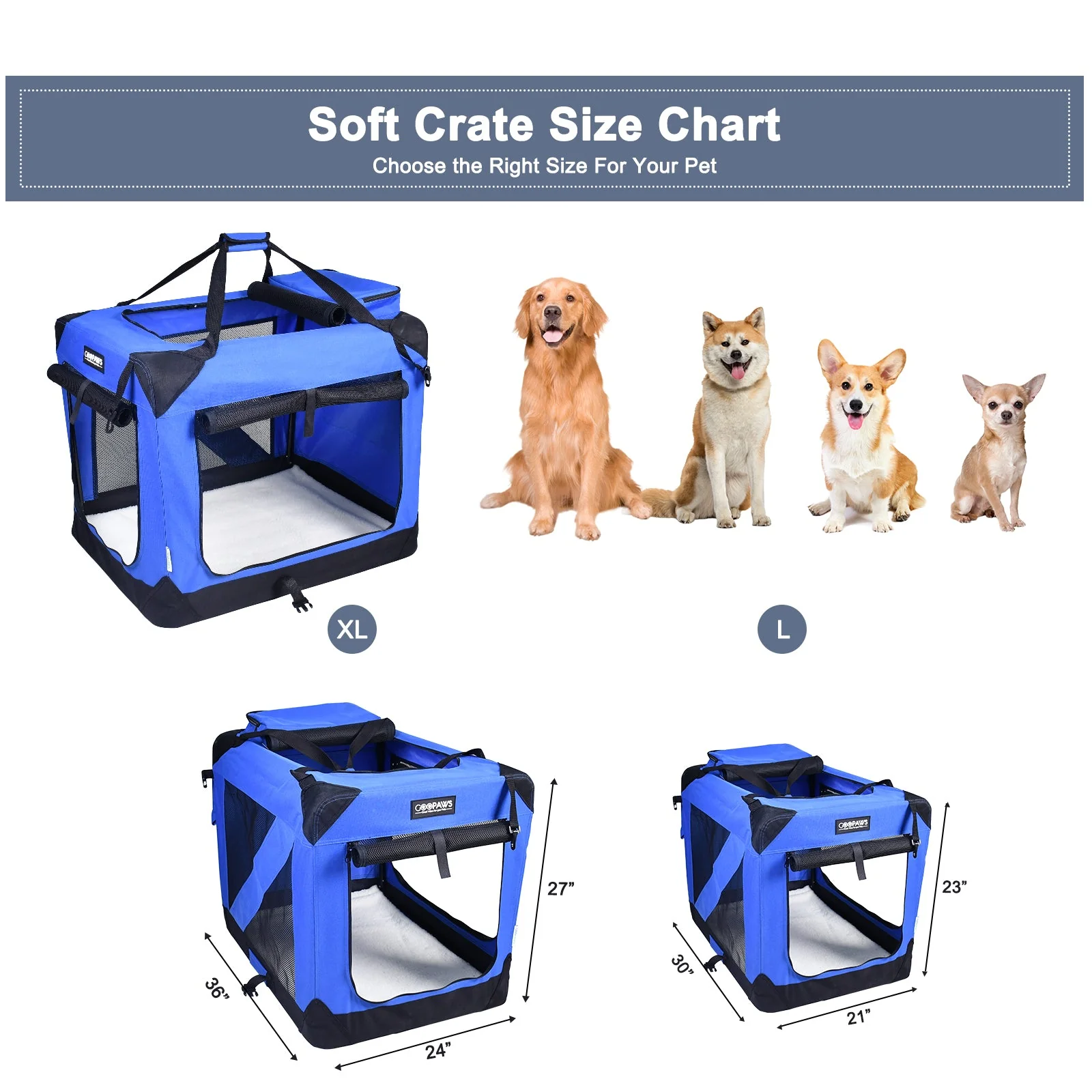 Jespet Indoor & Outdoor 3-Door Collapsible Soft-Sided Dog, Cat & Small Pet Crate, Blue, 30'' - Image 4