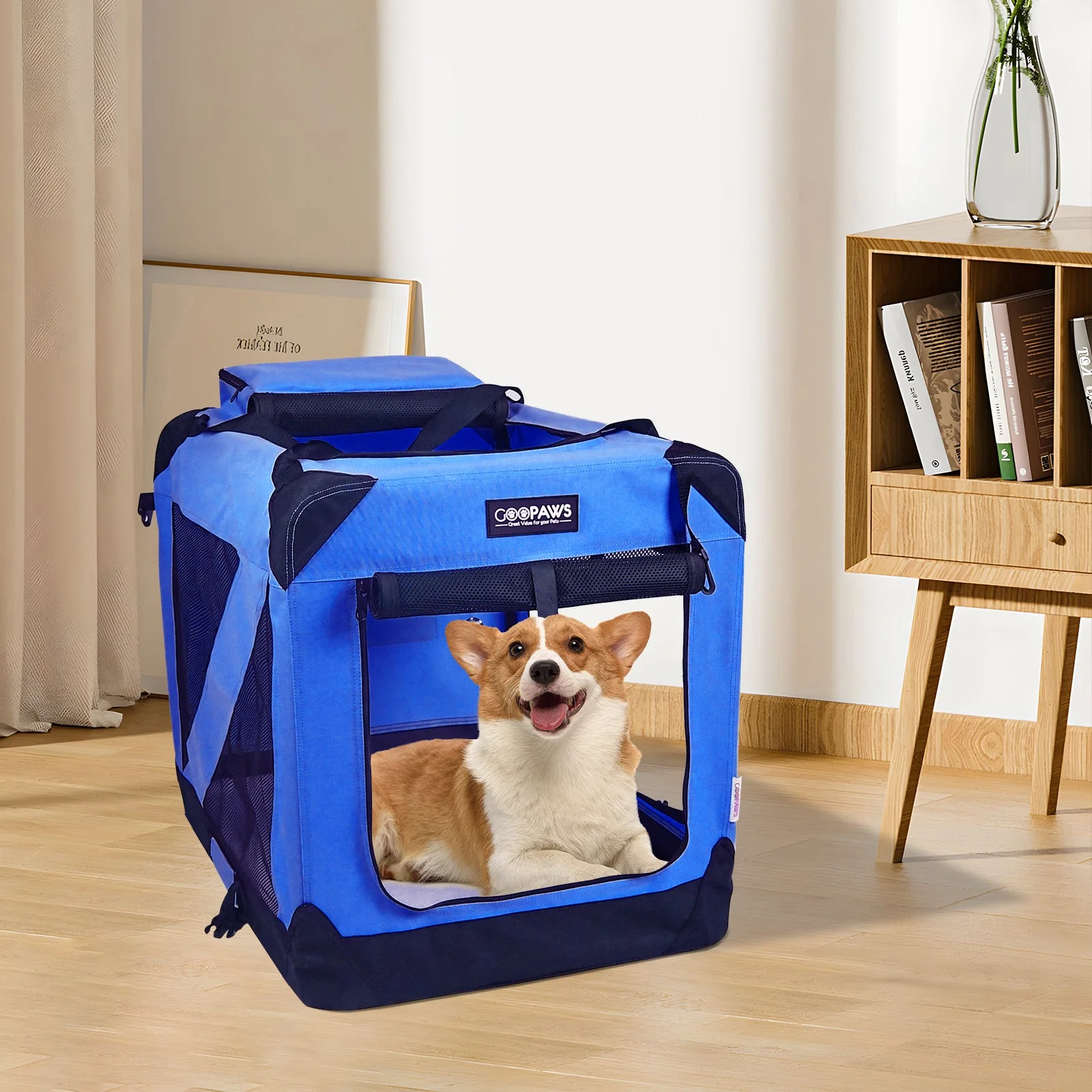 Jespet Indoor & Outdoor 3-Door Collapsible Soft-Sided Dog, Cat & Small Pet Crate, Blue, 30'' - Image 6