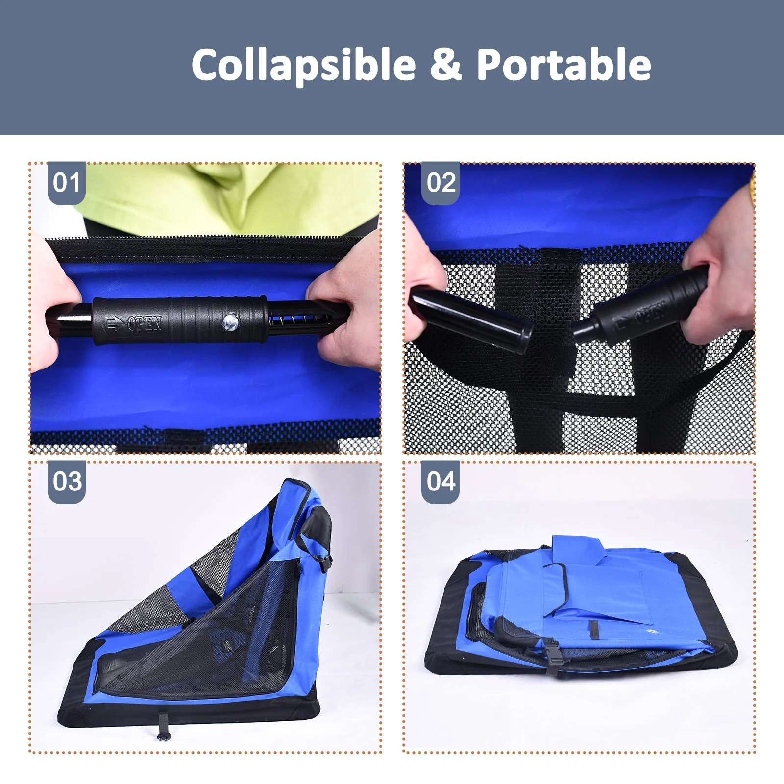 Jespet Indoor & Outdoor 3-Door Collapsible Soft-Sided Dog, Cat & Small Pet Crate, Blue, 36'' - Image 5