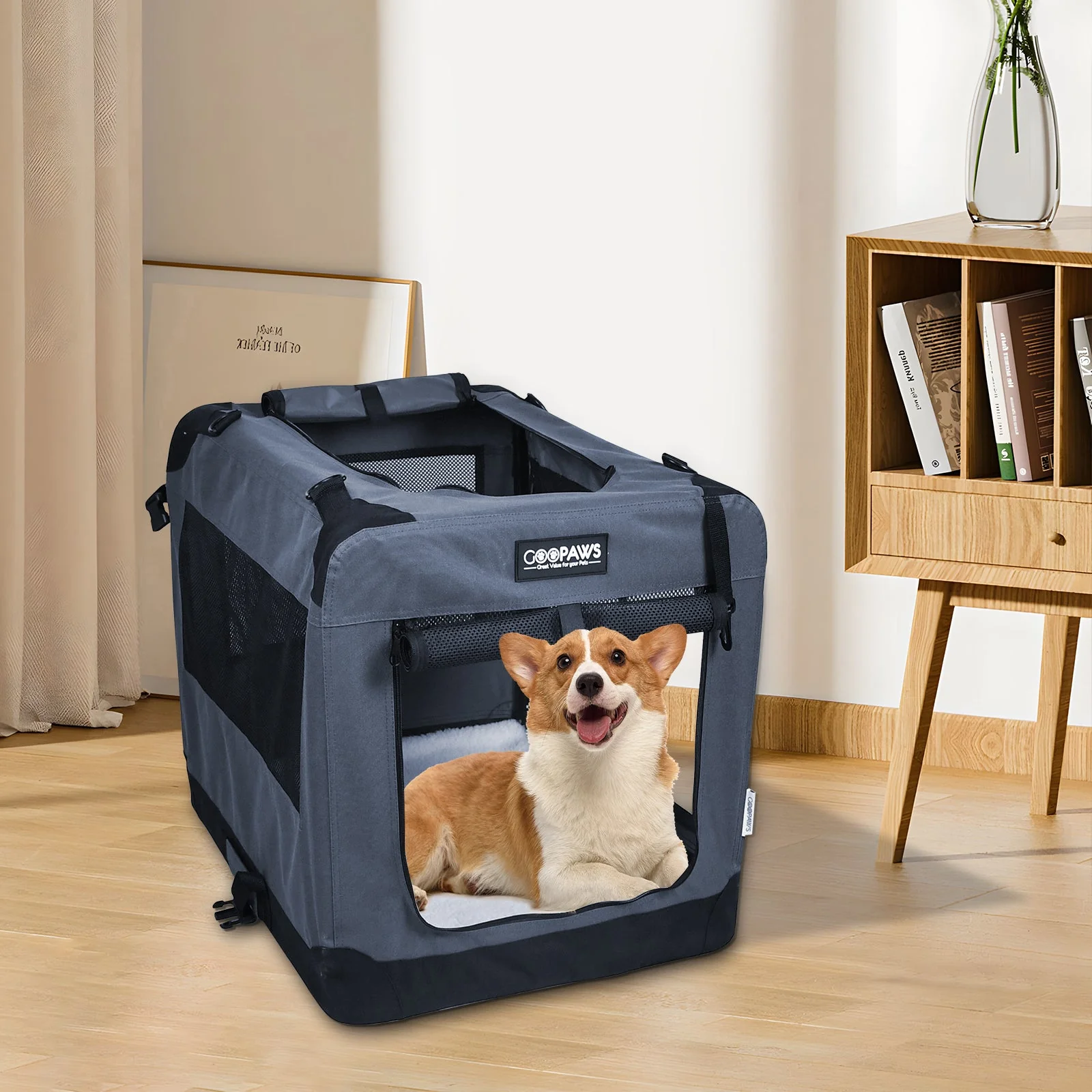 Jespet Indoor & Outdoor 3-Door Collapsible Soft-Sided Dog, Cat & Small Pet Crate, Gray, 36'' - Image 6