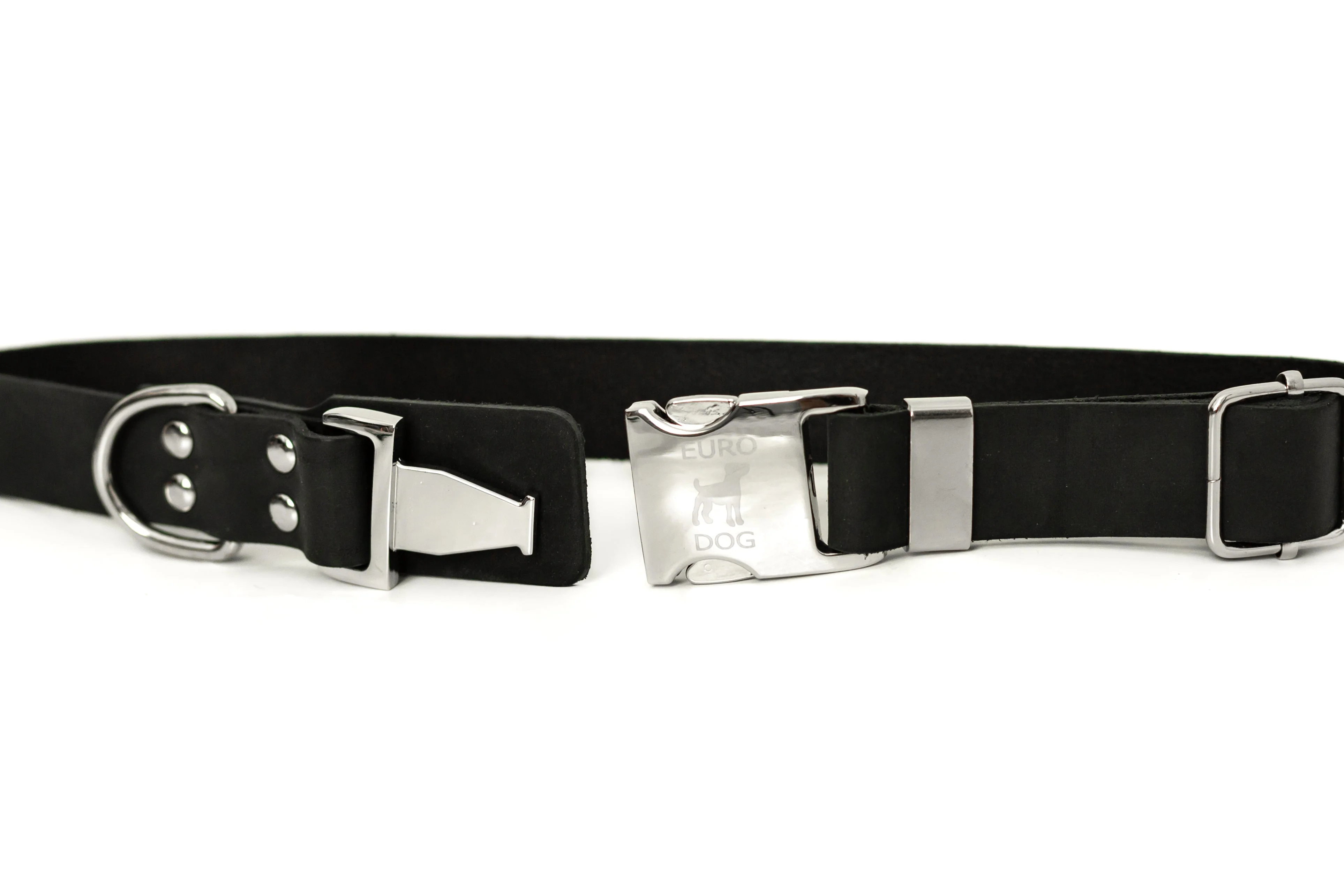 Modern Style Quick-Release Midnight Black Leather Dog Collar - Image 2