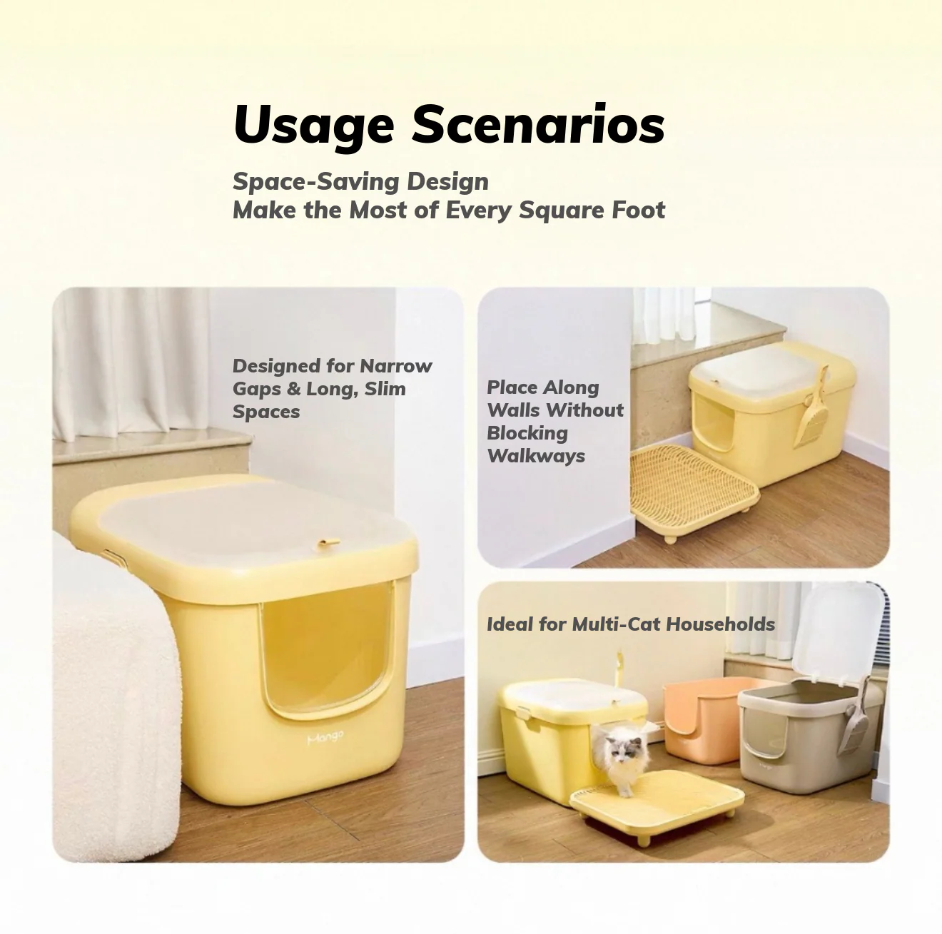 [NEW] Mango Space-Saving Enclosed Cat Litter Box – Narrow-Side Design with Low Entry - Image 2