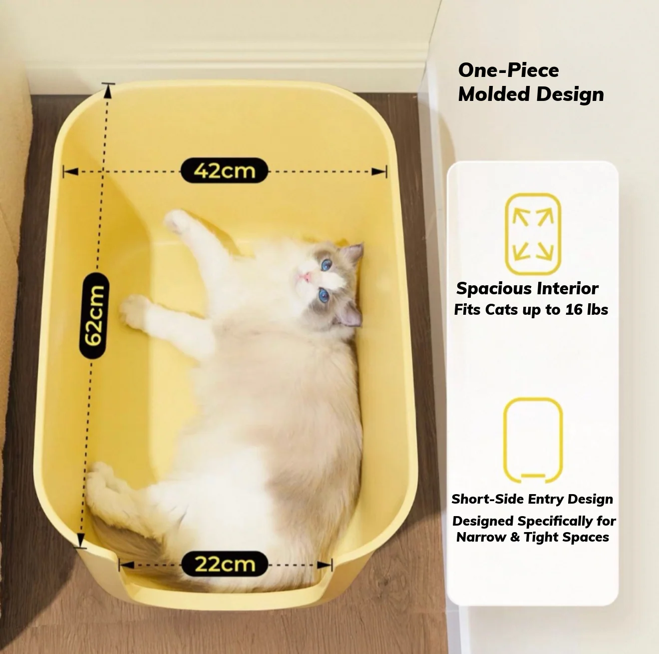 [NEW] Mango Space-Saving Enclosed Cat Litter Box – Narrow-Side Design with Low Entry - Image 4
