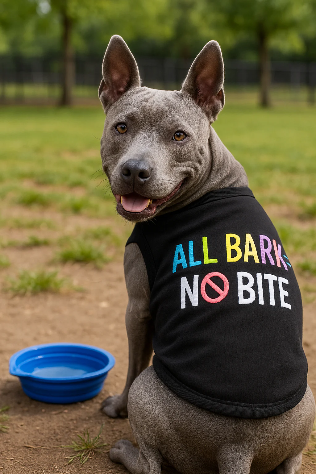 Parisian Pet 'All Bark No Bite' Embroidered Dog T-Shirt – Funny Slogan Pet Apparel for Dogs & Cats, Black - Image 3
