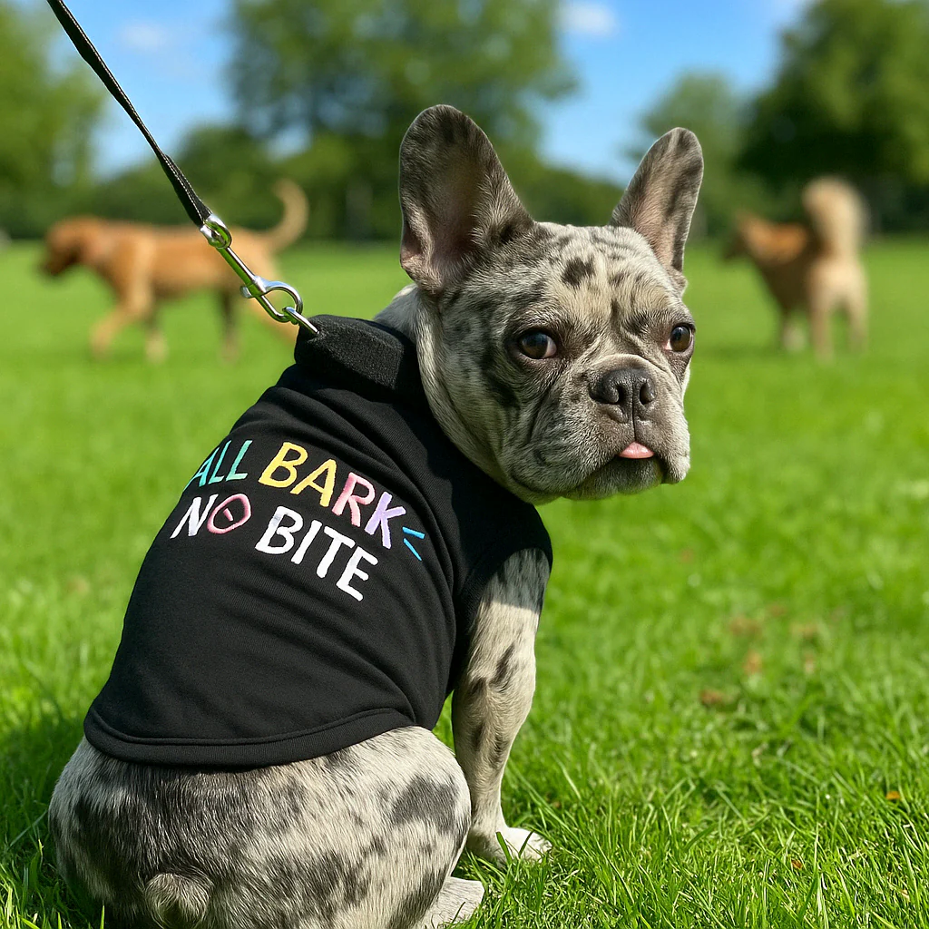 Parisian Pet 'All Bark No Bite' Embroidered Dog T-Shirt – Funny Slogan Pet Apparel for Dogs & Cats, Black - Image 4