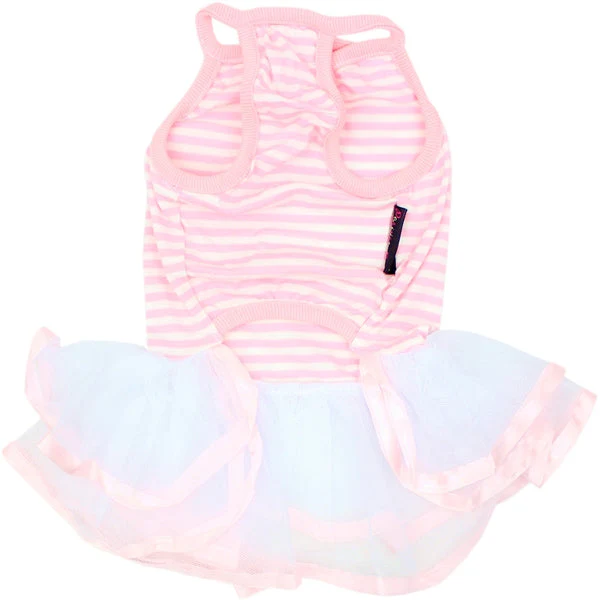 Parisian Pet 'Ballerina Dress' Dog & Cat Shirt – Unique Floral Pet Dress, Perfect for Summer - Pink and White Stripes-Valentine's Day - Image 2