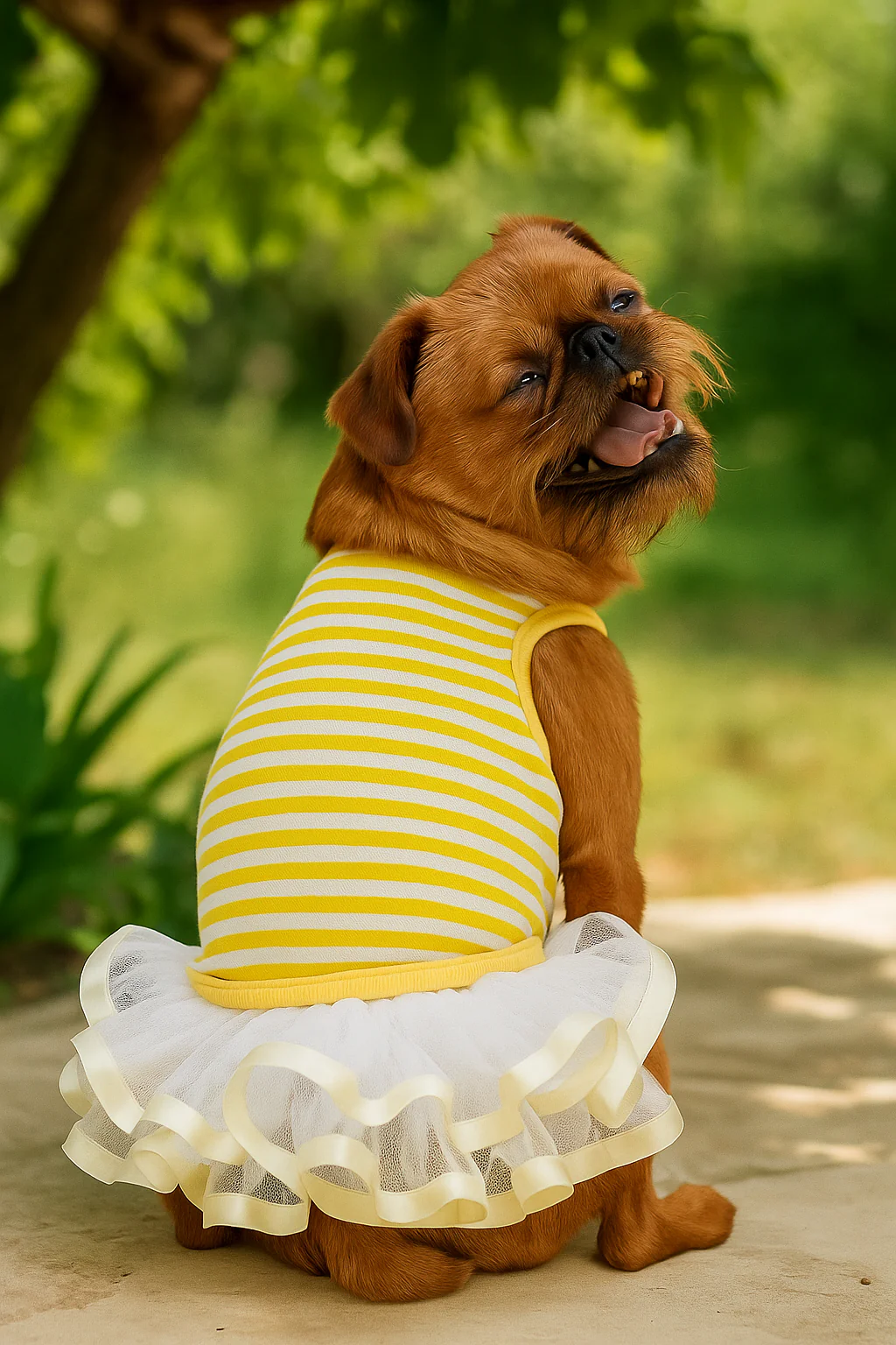 Parisian Pet 'Ballerina Dress' for Dogs and Cats, Comfortable Sleeveless, Yellow with White Stripes - Image 2