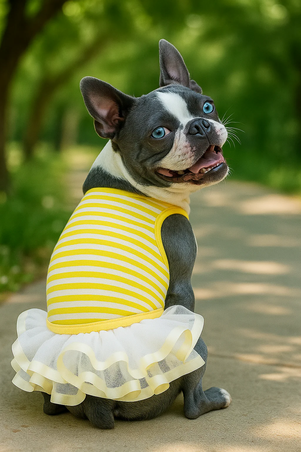Parisian Pet 'Ballerina Dress' for Dogs and Cats, Comfortable Sleeveless, Yellow with White Stripes - Image 3