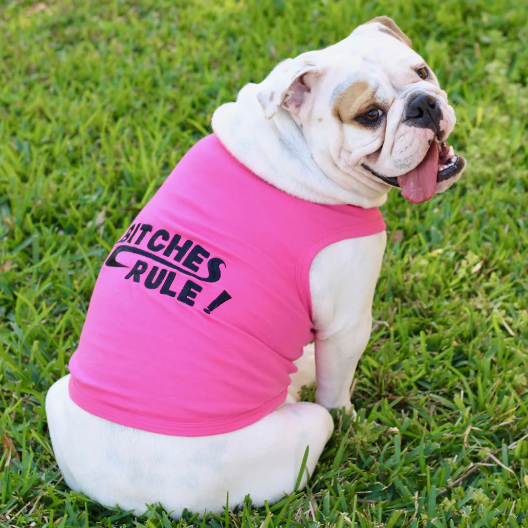 Parisian Pet 'Bitches Rule' Dog & Cat T-Shirt – Funny Embroidered Cotton Apparel, Comfortable & Stylish – Pink - Image 3