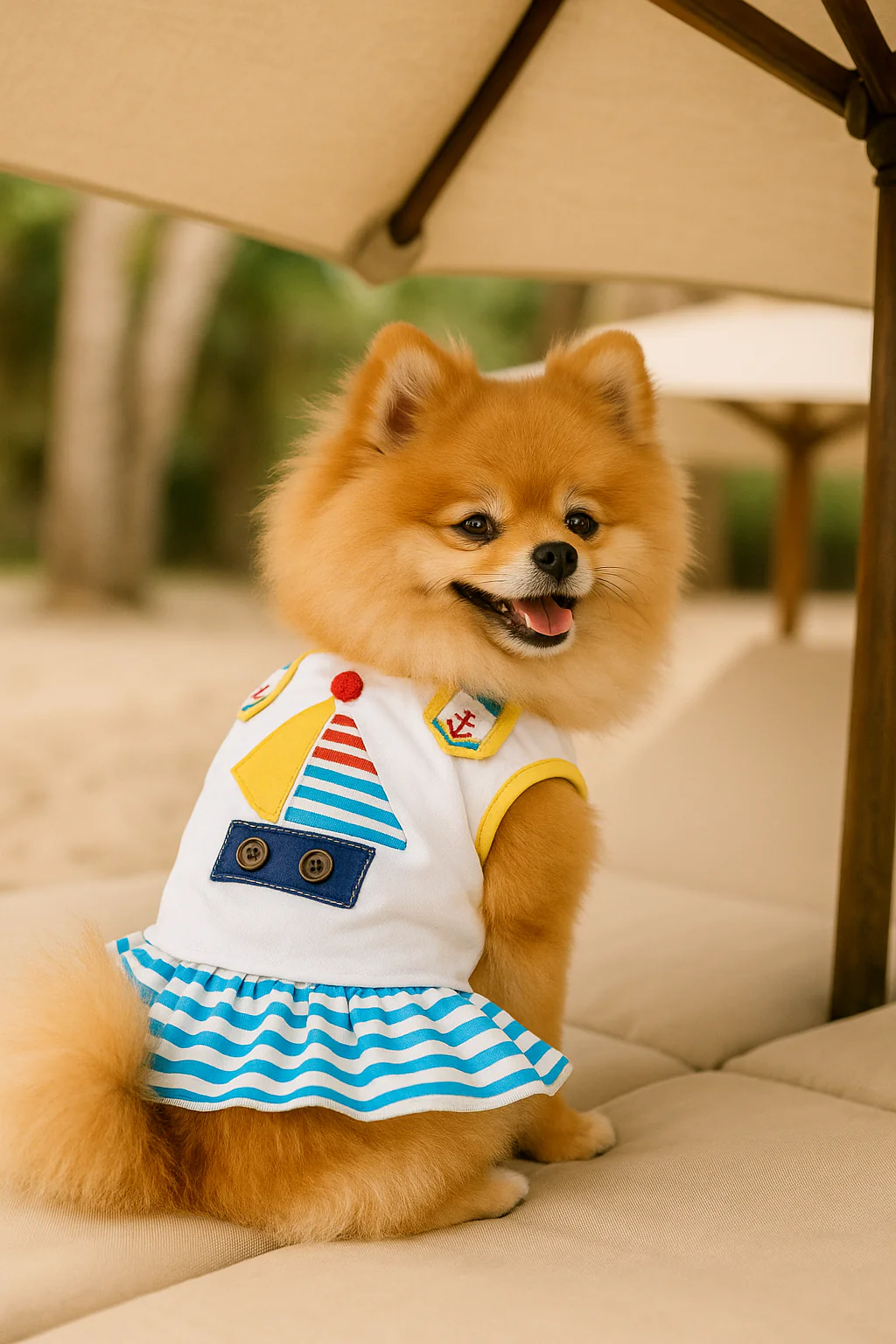 Parisian Pet 'Boat Dress' for Dogs and Cats, Designer Dog Dress, Tropical Apparel, Yellow Blue Red White - Image 2