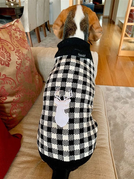 Parisian Pet 'Buffalo Checkered Sweater - Deer' for Dogs and Cats - Cozy, Stylish Winter Apparel in Classic White and Black - Image 3
