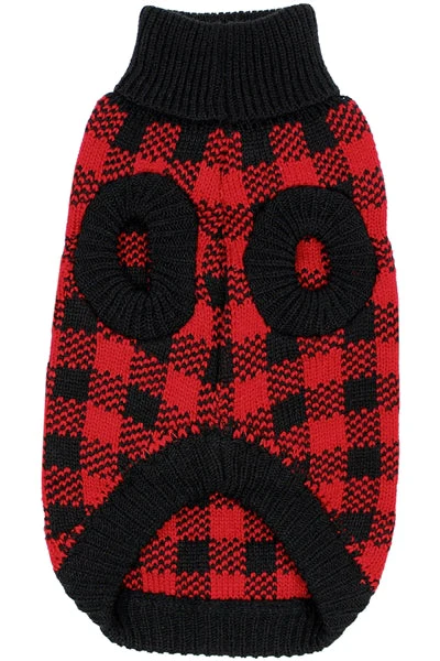 Parisian Pet 'Buffalo Checkered Sweater - Polar Bear' for Dogs and Cats - Cozy Winter Wear with Adorable Polar Bear Design Red and Black - Image 2