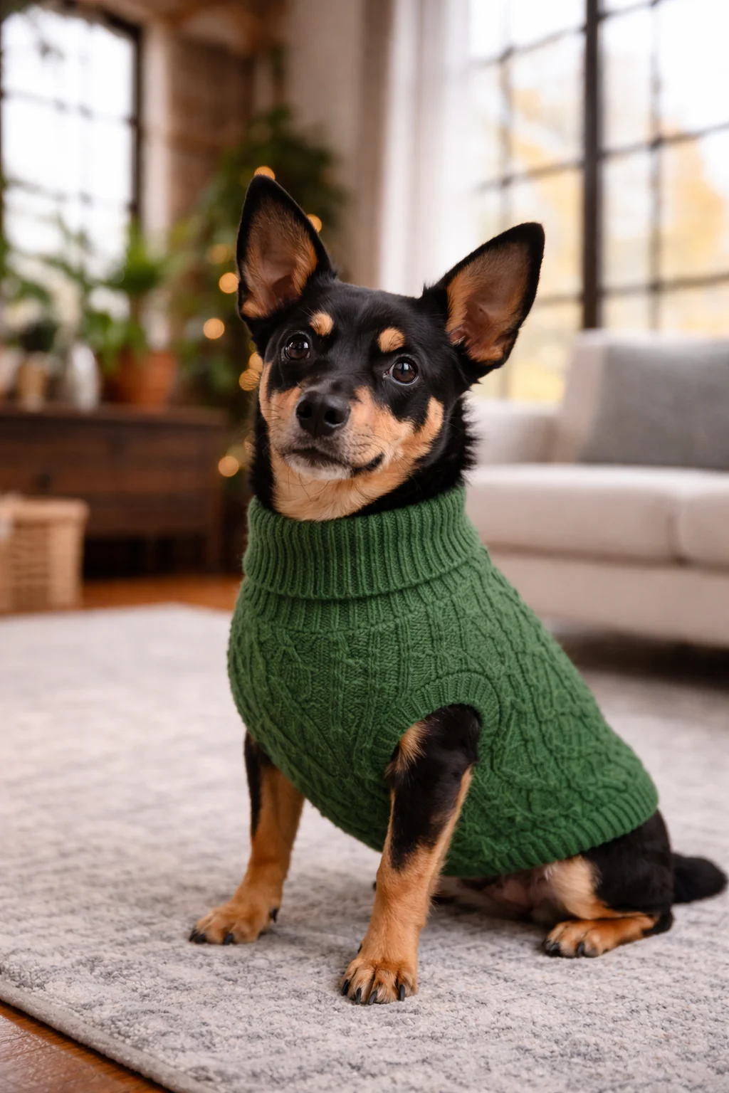 Parisian Pet 'Cable Knit Sweater' - Warm & Stylish Pet Sweater in Green for Dogs & Cats - Image 11