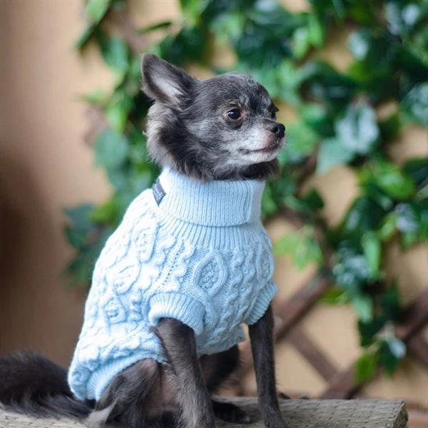 Parisian Pet 'Cable Knit Sweater' - Warm & Stylish Pet Sweater in Powder Blue for Dogs & Cats - Image 3