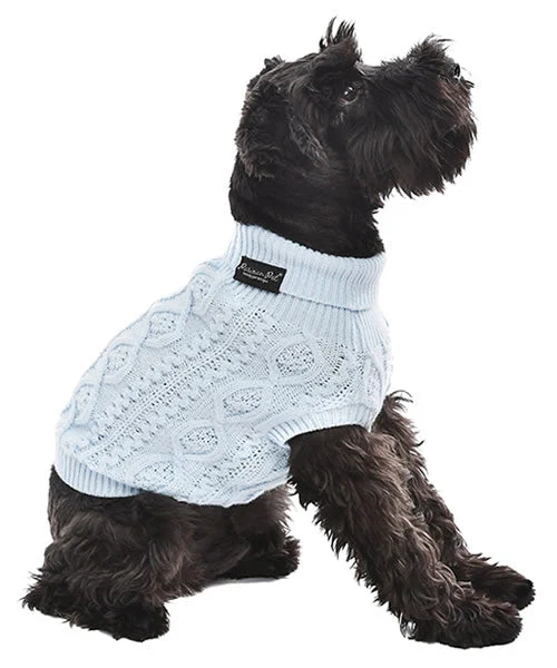 Parisian Pet 'Cable Knit Sweater' - Warm & Stylish Pet Sweater in Powder Blue for Dogs & Cats - Image 4