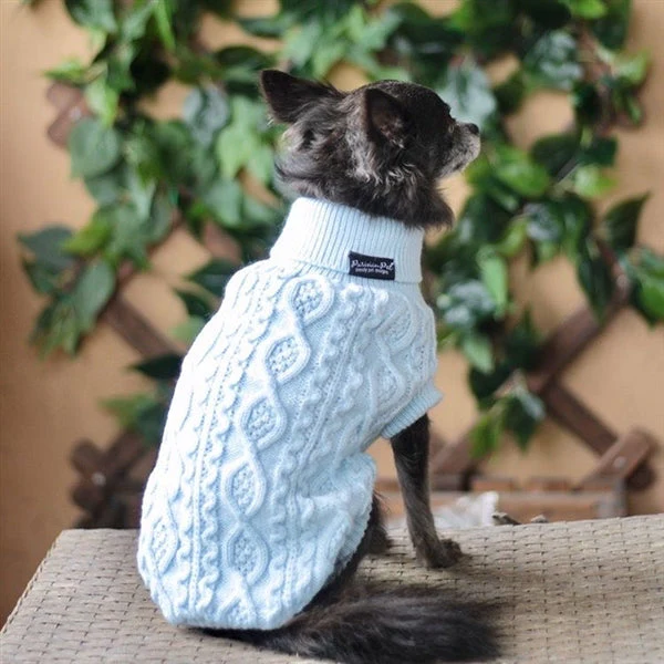 Parisian Pet 'Cable Knit Sweater' - Warm & Stylish Pet Sweater in Powder Blue for Dogs & Cats - Image 5