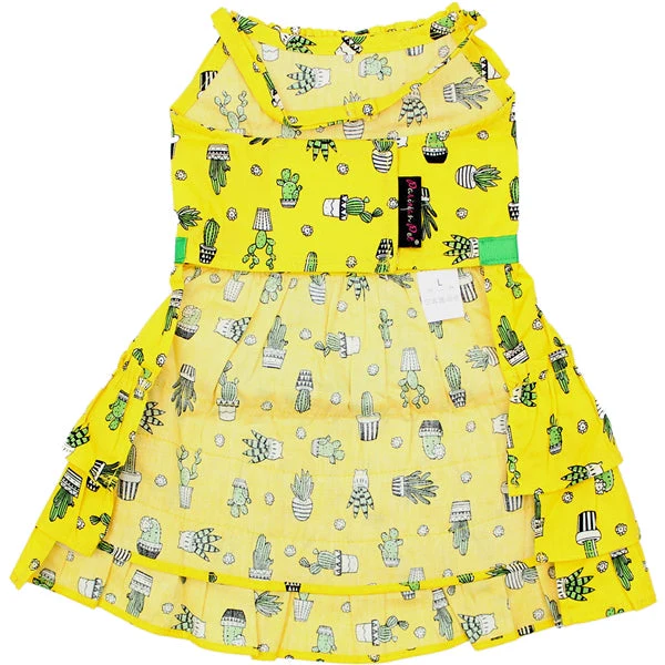 Parisian Pet 'Cactus Tiered Dress' Dog & Cat Shirt – Tropical Summer Outfit – Yellow - Image 2