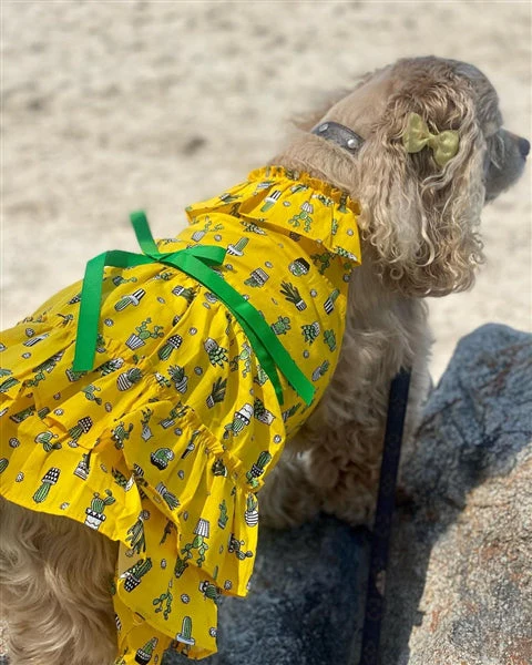 Parisian Pet 'Cactus Tiered Dress' Dog & Cat Shirt – Tropical Summer Outfit – Yellow - Image 4