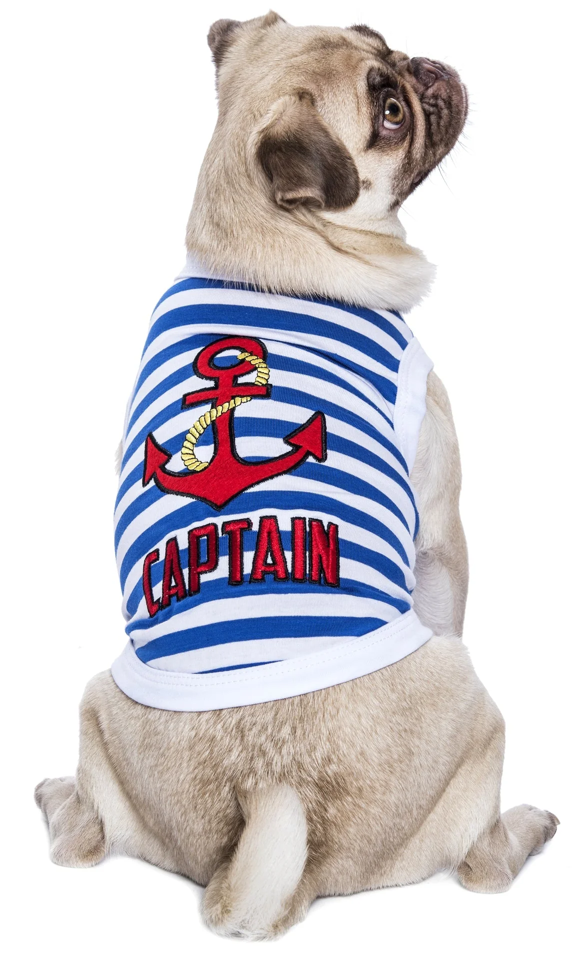 Parisian Pet 'Captain' Fun Sailor Dog Outfit – Soft and Breathable Nautical Pet Wear for Small Dogs & Cats, Blue & White Stripes - Image 3
