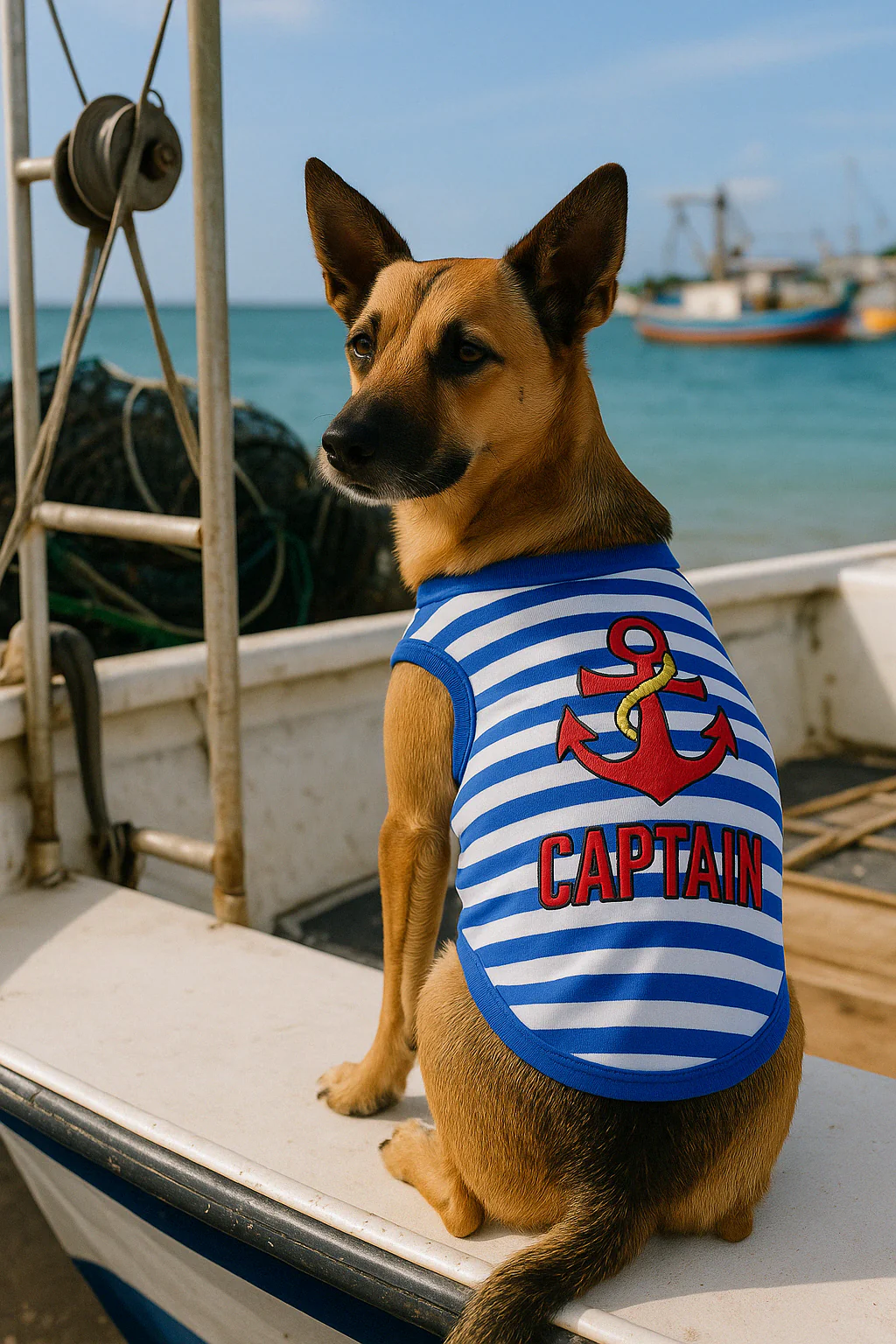 Parisian Pet 'Captain' Fun Sailor Dog Outfit – Soft and Breathable Nautical Pet Wear for Small Dogs & Cats, Blue & White Stripes - Image 7