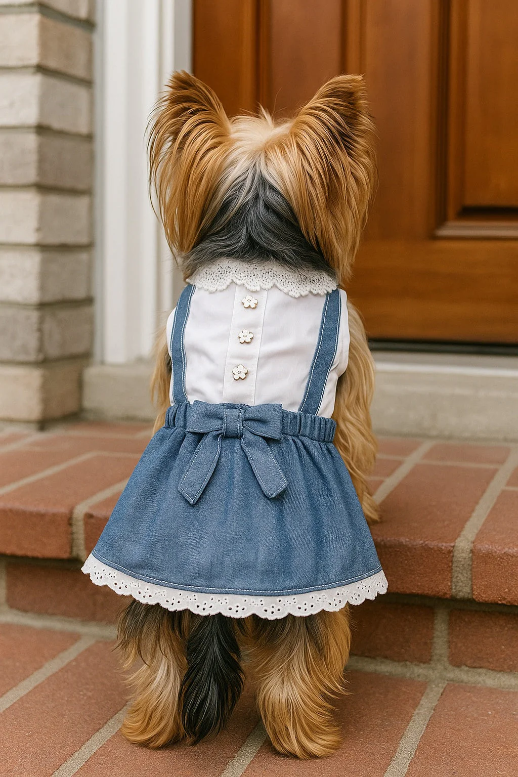 Parisian Pet 'Chambray Overall Dress' for Dogs and Cats, Designer Denim, Lightweight Summer Outfit, Blue - Image 3