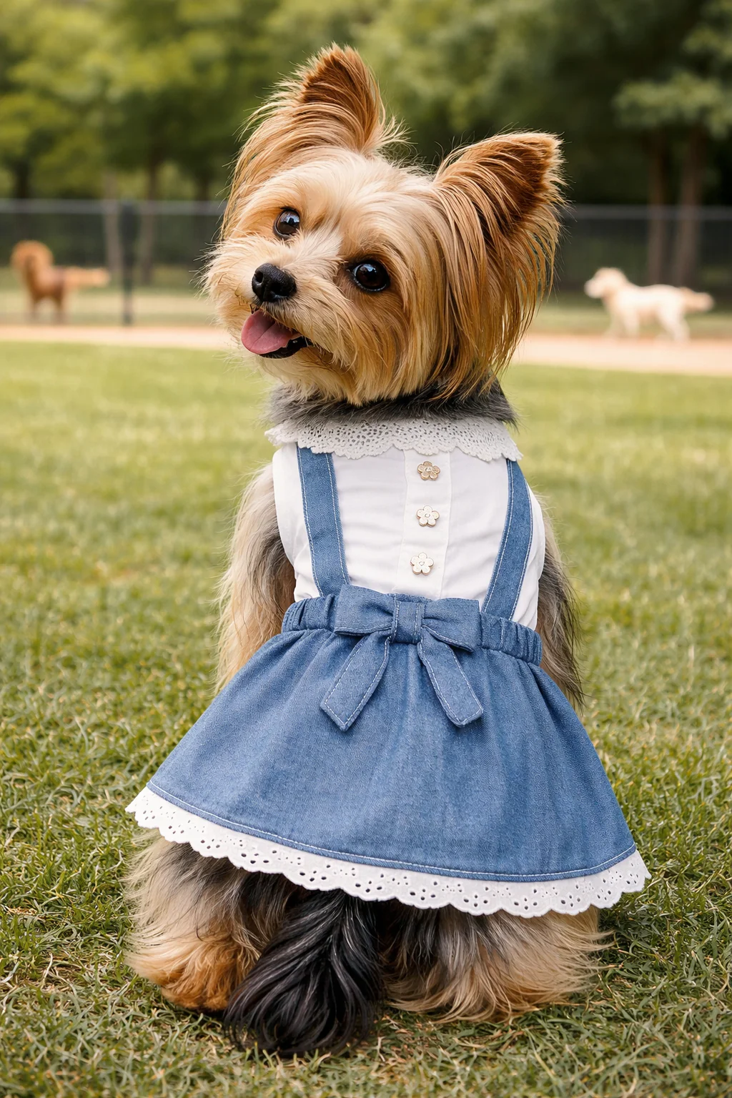 Parisian Pet 'Chambray Overall Dress' for Dogs and Cats, Designer Denim, Lightweight Summer Outfit, Blue - Image 4
