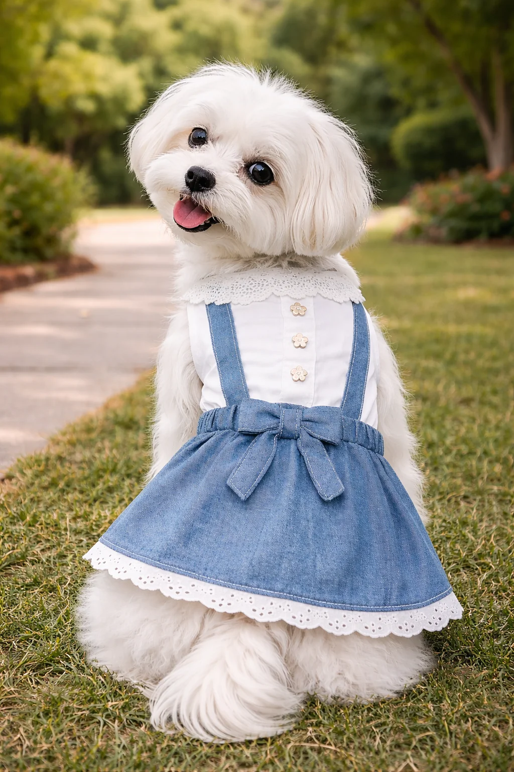 Parisian Pet 'Chambray Overall Dress' for Dogs and Cats, Designer Denim, Lightweight Summer Outfit, Blue - Image 5