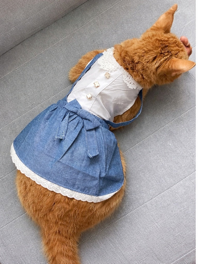 Parisian Pet 'Chambray Overall Dress' for Dogs and Cats, Designer Denim, Lightweight Summer Outfit, Blue - Image 6