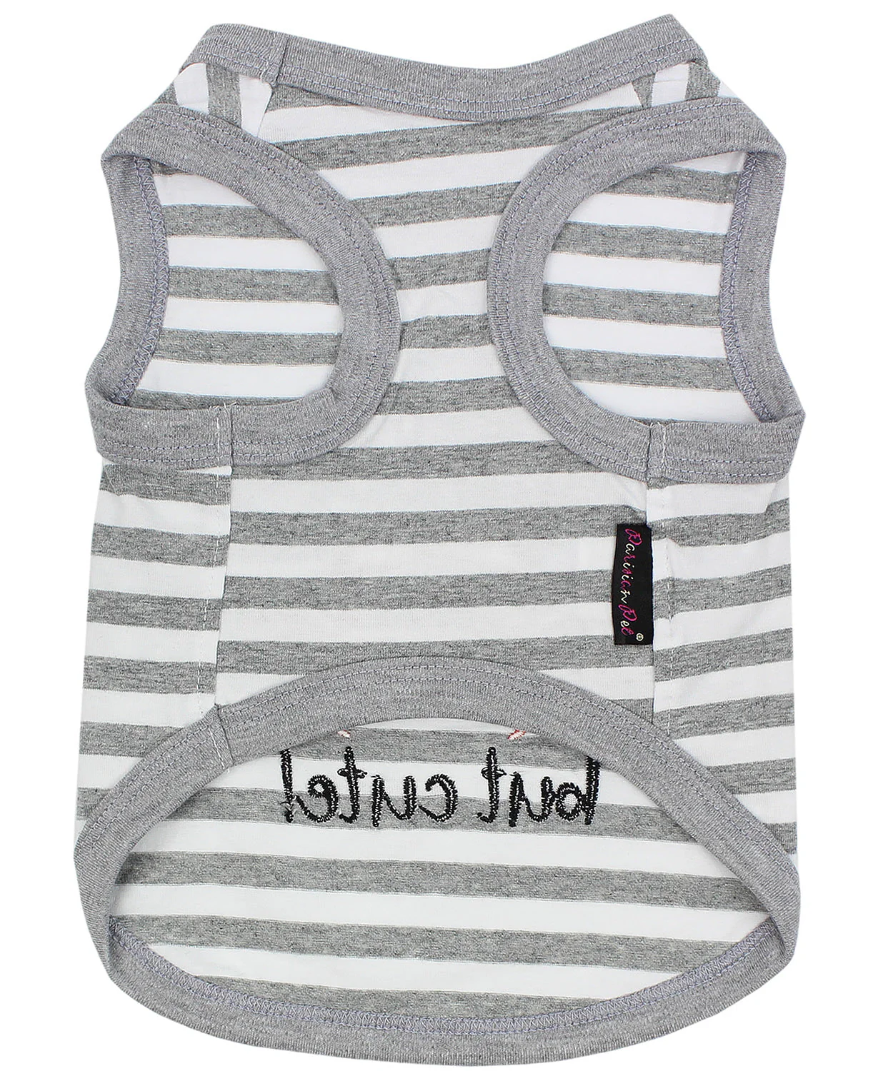 Parisian Pet 'Crabby But Cute Tee' Embroidered Dog Shirt - Trendy Pet Apparel for Dogs & Cats, Gray and White Stripes - Image 2