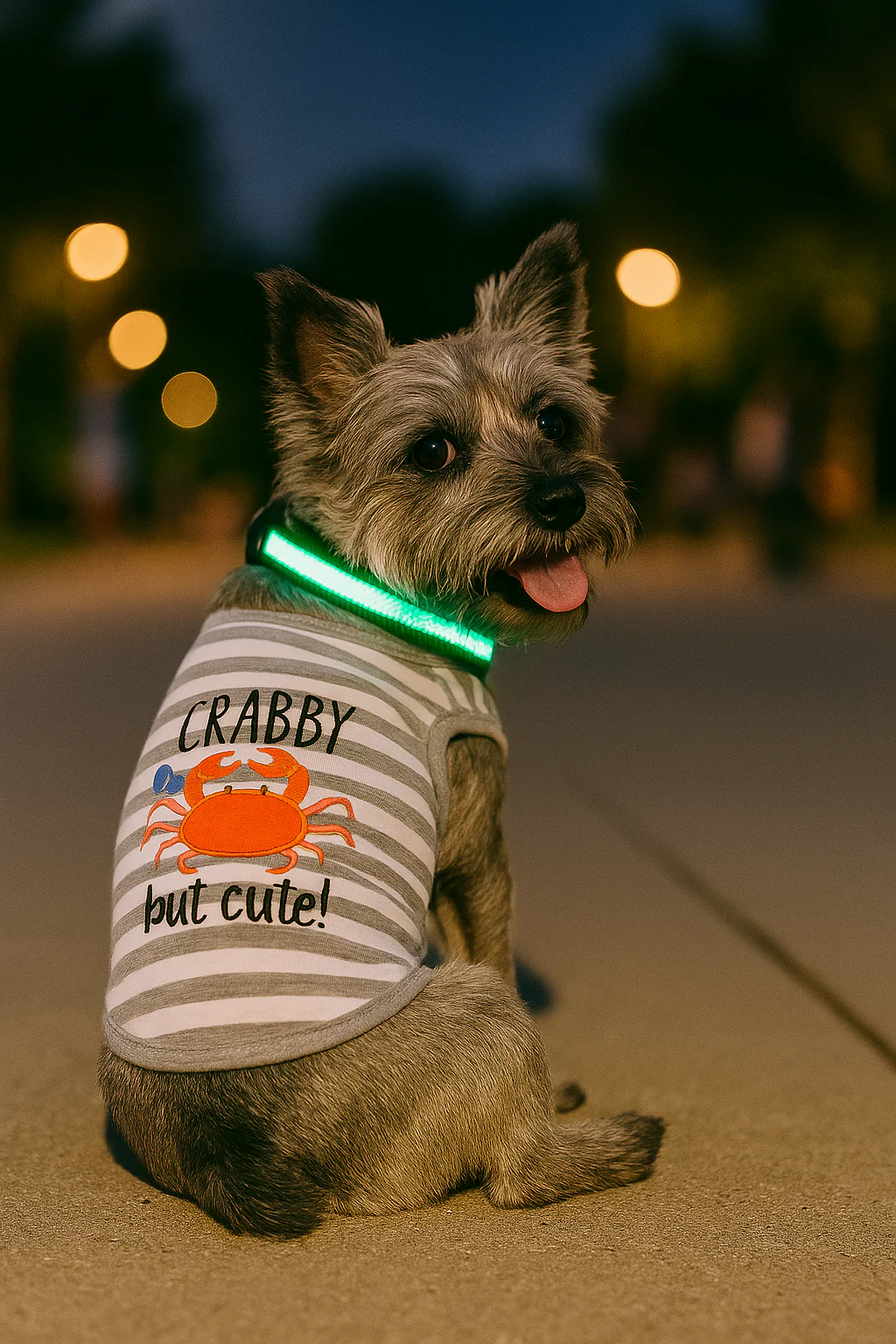 Parisian Pet 'Crabby But Cute Tee' Embroidered Dog Shirt - Trendy Pet Apparel for Dogs & Cats, Gray and White Stripes - Image 5