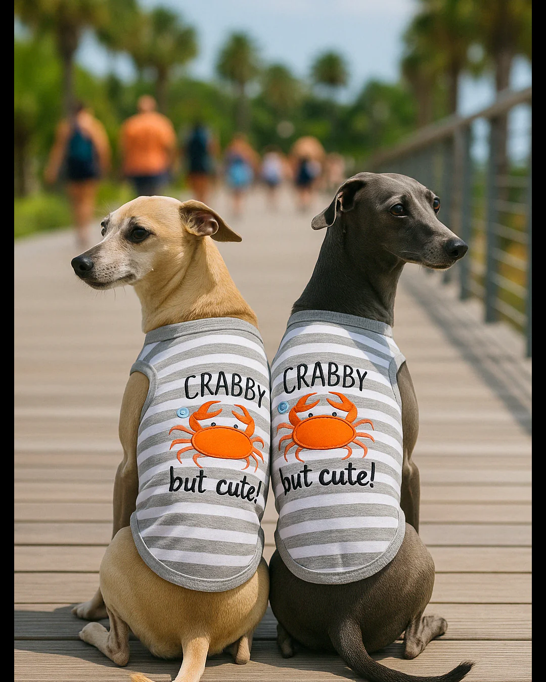 Parisian Pet 'Crabby But Cute Tee' Embroidered Dog Shirt - Trendy Pet Apparel for Dogs & Cats, Gray and White Stripes - Image 7