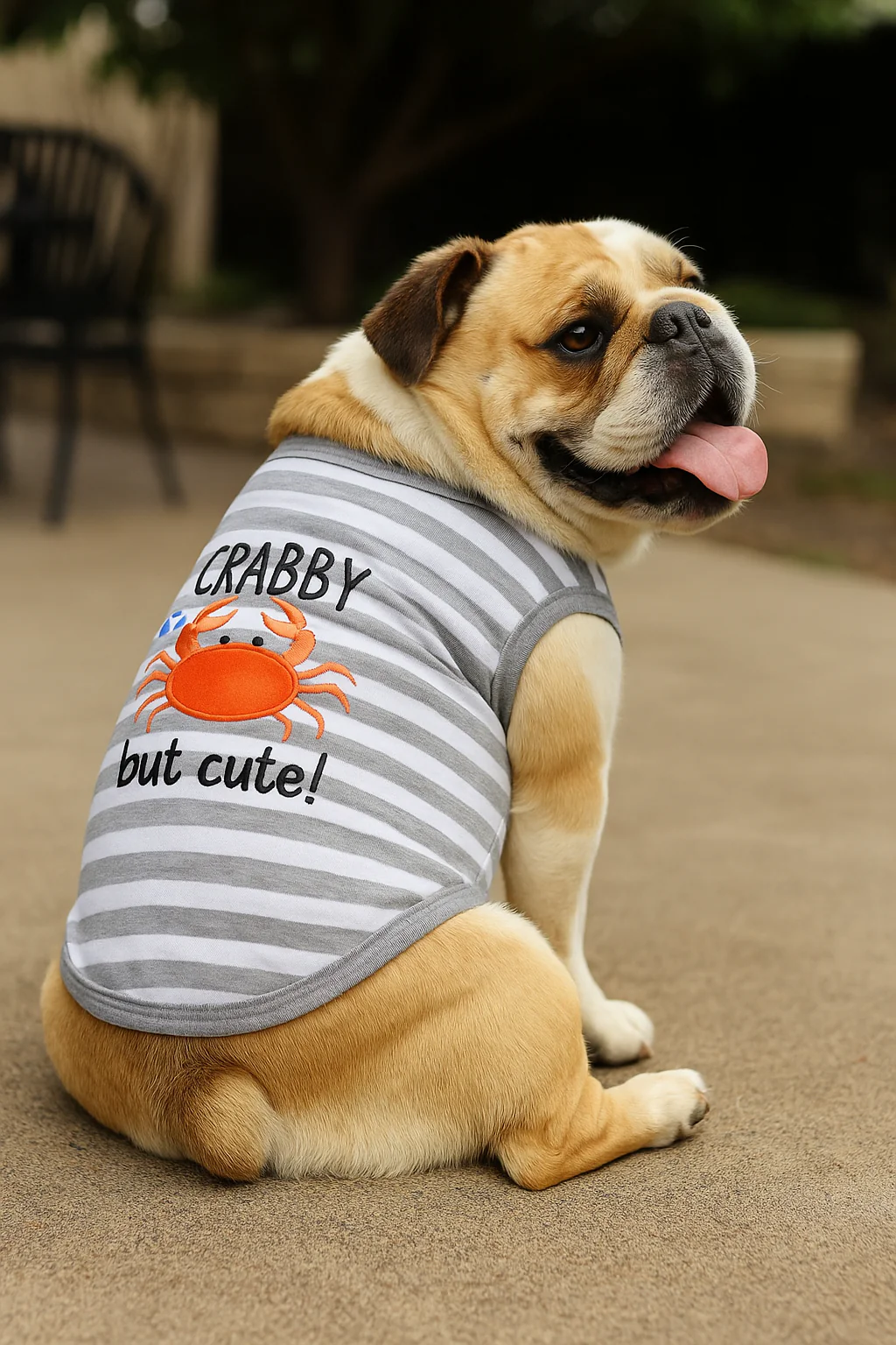 Parisian Pet 'Crabby But Cute Tee' Embroidered Dog Shirt - Trendy Pet Apparel for Dogs & Cats, Gray and White Stripes - Image 9