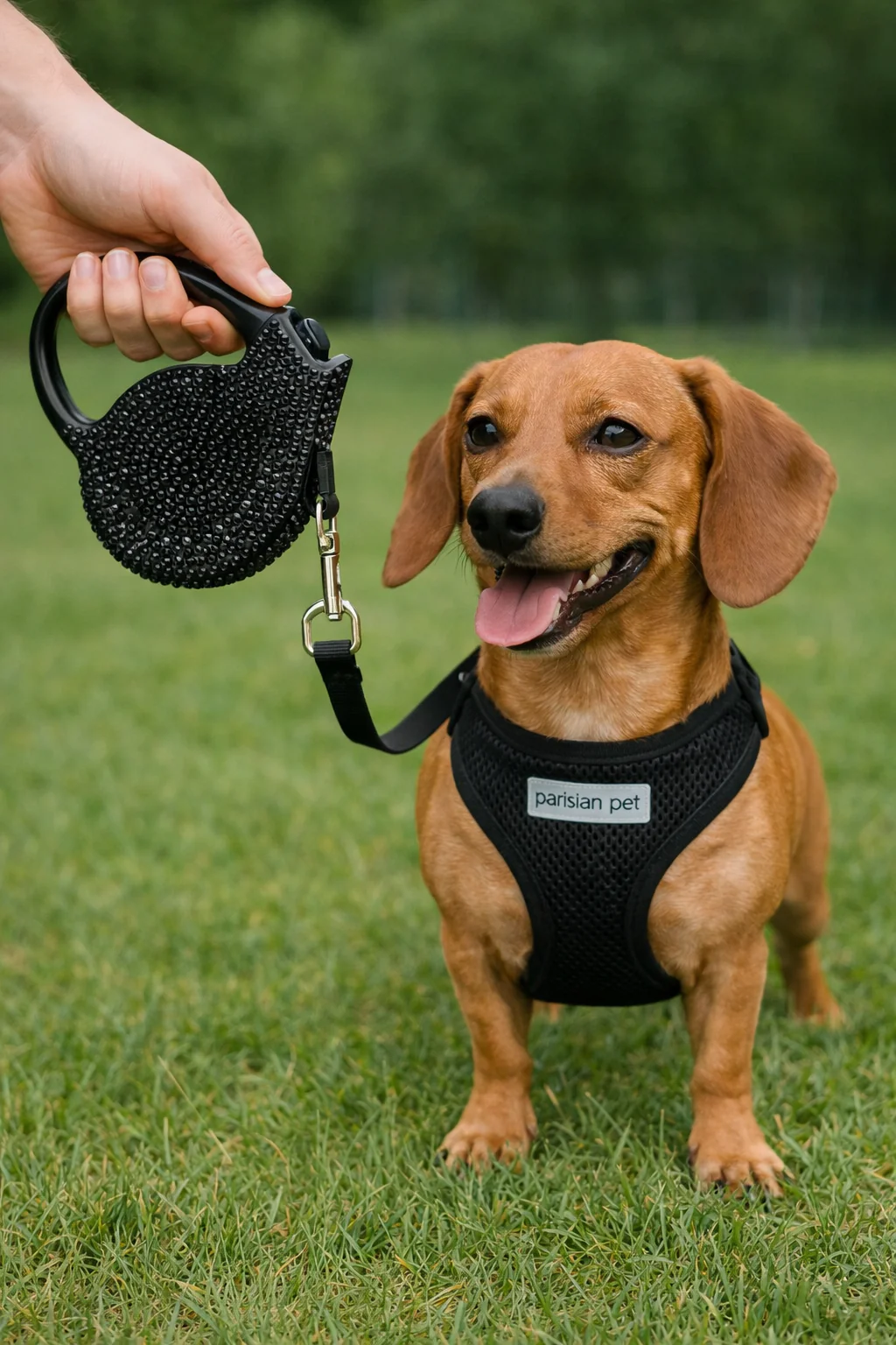 Parisian Pet 'Crystal Retractable Leash Black' for Dogs & Cats – Comfortable 16-Foot Leash, Retractable Design - Image 2