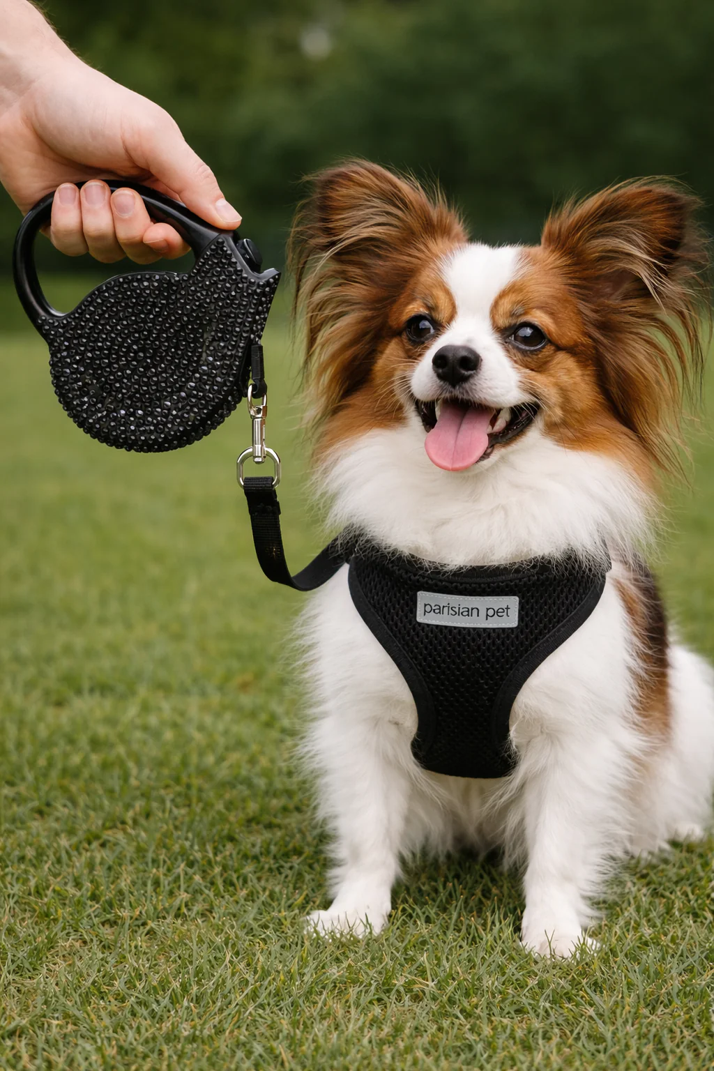 Parisian Pet 'Crystal Retractable Leash Black' for Dogs & Cats – Comfortable 16-Foot Leash, Retractable Design - Image 3
