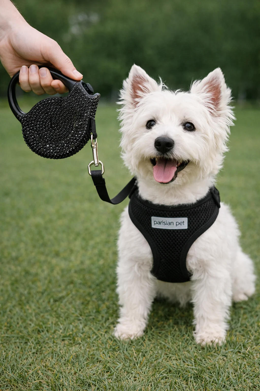 Parisian Pet 'Crystal Retractable Leash Black' for Dogs & Cats – Comfortable 16-Foot Leash, Retractable Design - Image 4
