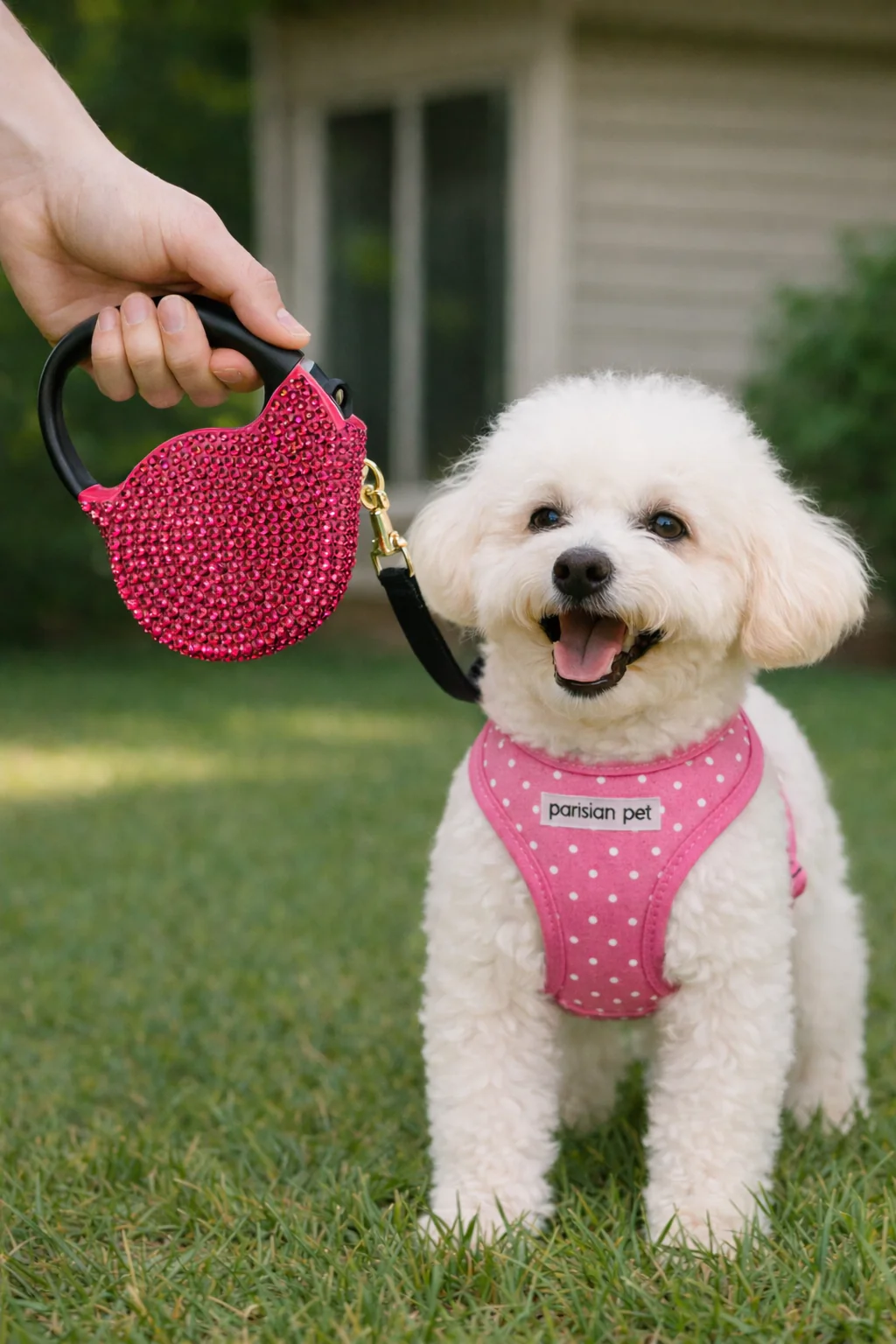 Parisian Pet 'Crystal Retractable Leash Dark Pink' for Dogs & Cats – Durable, Stylish 16-Foot Leash with Ergonomic Handle - Image 2