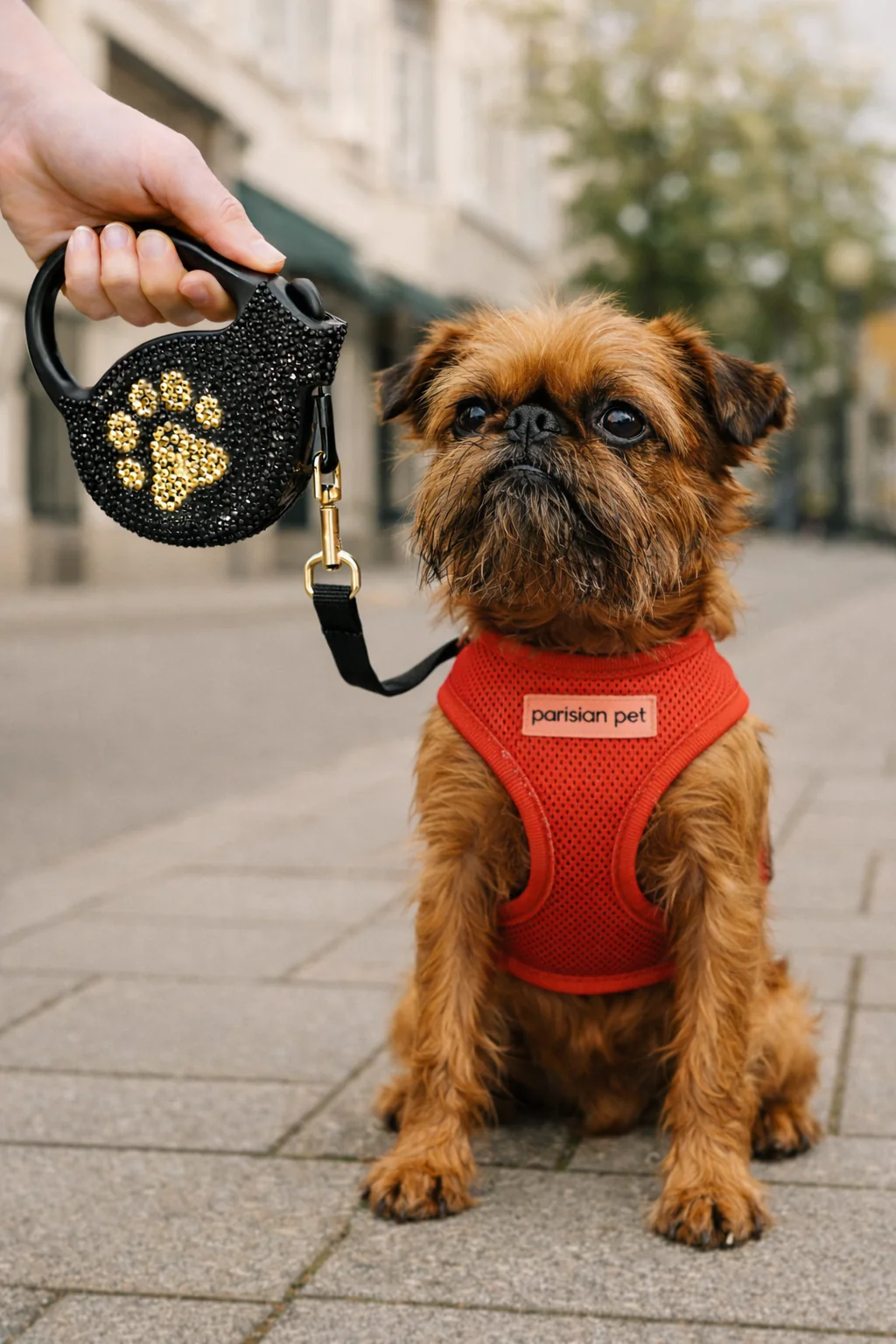 Parisian Pet 'Crystal Retractable Leash Golden Paw' for Dogs & Cats – Comfortable Pet Leash with Ergonomic Handle - Image 3