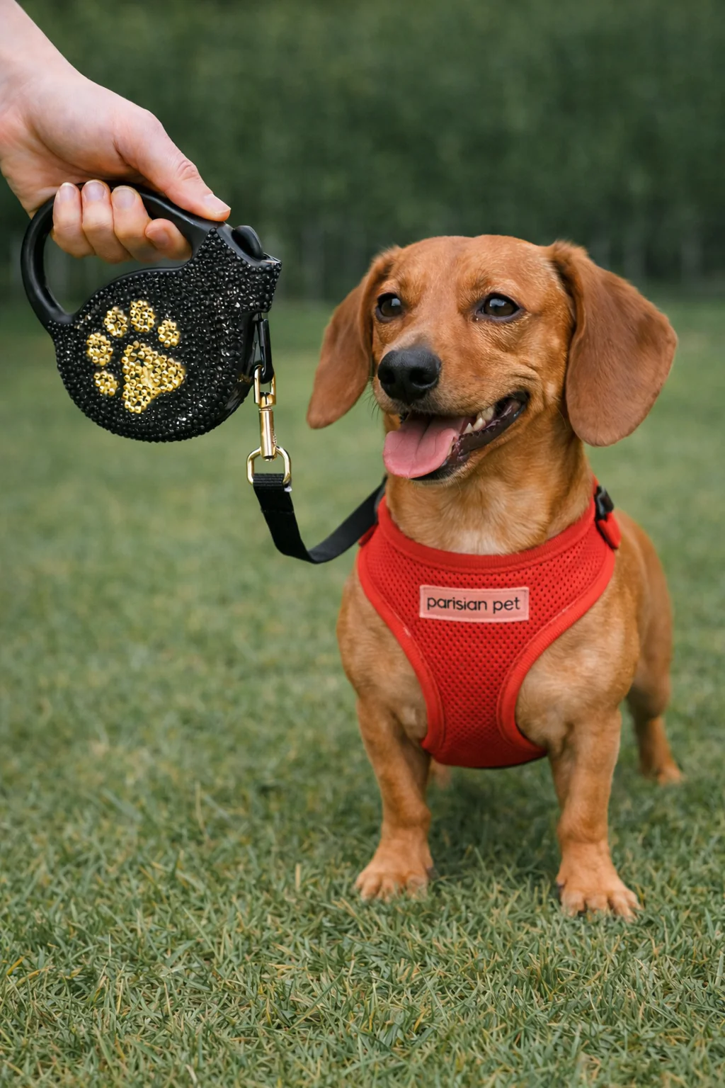 Parisian Pet 'Crystal Retractable Leash Golden Paw' for Dogs & Cats – Comfortable Pet Leash with Ergonomic Handle - Image 4