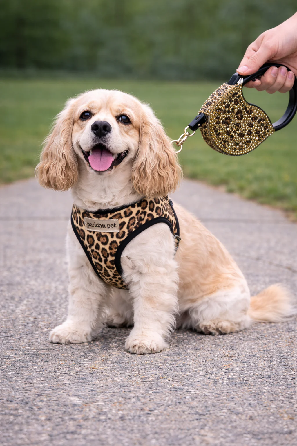 Parisian Pet 'Crystal Retractable Leash Leopard' for Dogs & Cats – Strong, Stylish Leash for Small Dogs, 16-Foot Length - Image 2