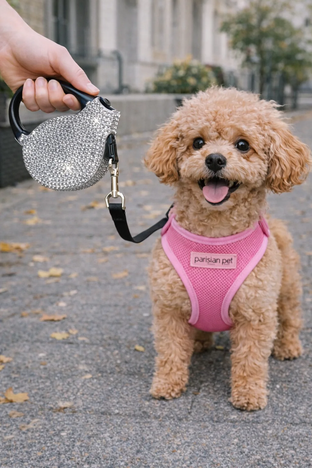 Parisian Pet 'Crystal Retractable Leash Silver' for Dogs & Cats – Durable, Stylish 16-Foot Leash with Comfortable Grip - Image 2